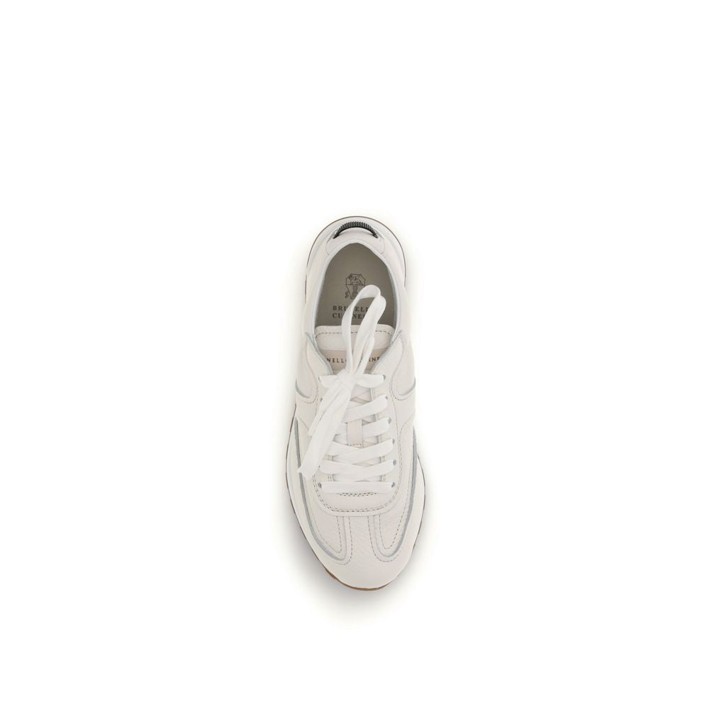 Brunello Cucinelli White Calf Leather Bos Taurus Low Top Sneakers Curated Luxury Accessories by Orvyn