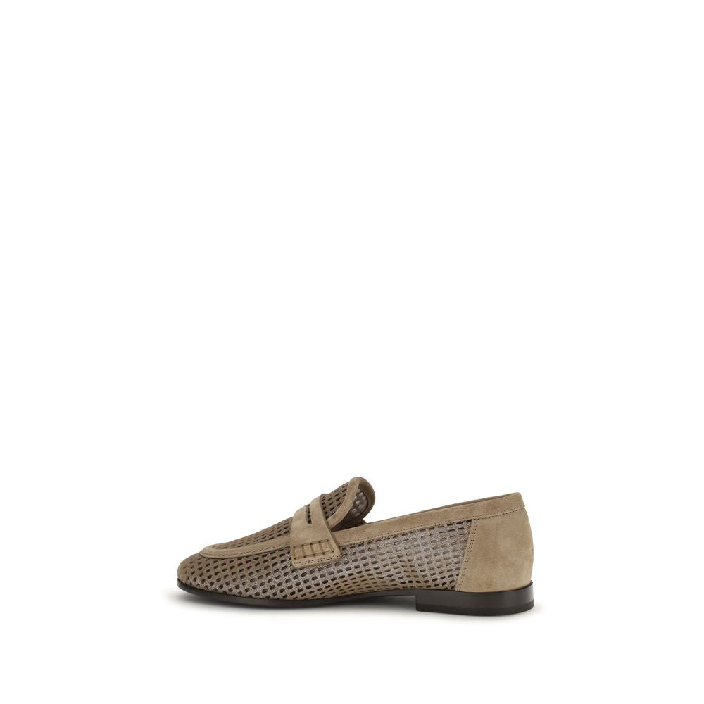 Brunello Cucinelli Beige Calf Leather Bos Taurus Slip-On Loafers Curated Luxury Accessories by Orvyn