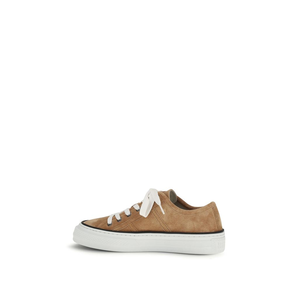 Brunello Cucinelli Beige Calf Leather Bos Taurus Low Top Sneakers Curated Luxury Accessories by Orvyn