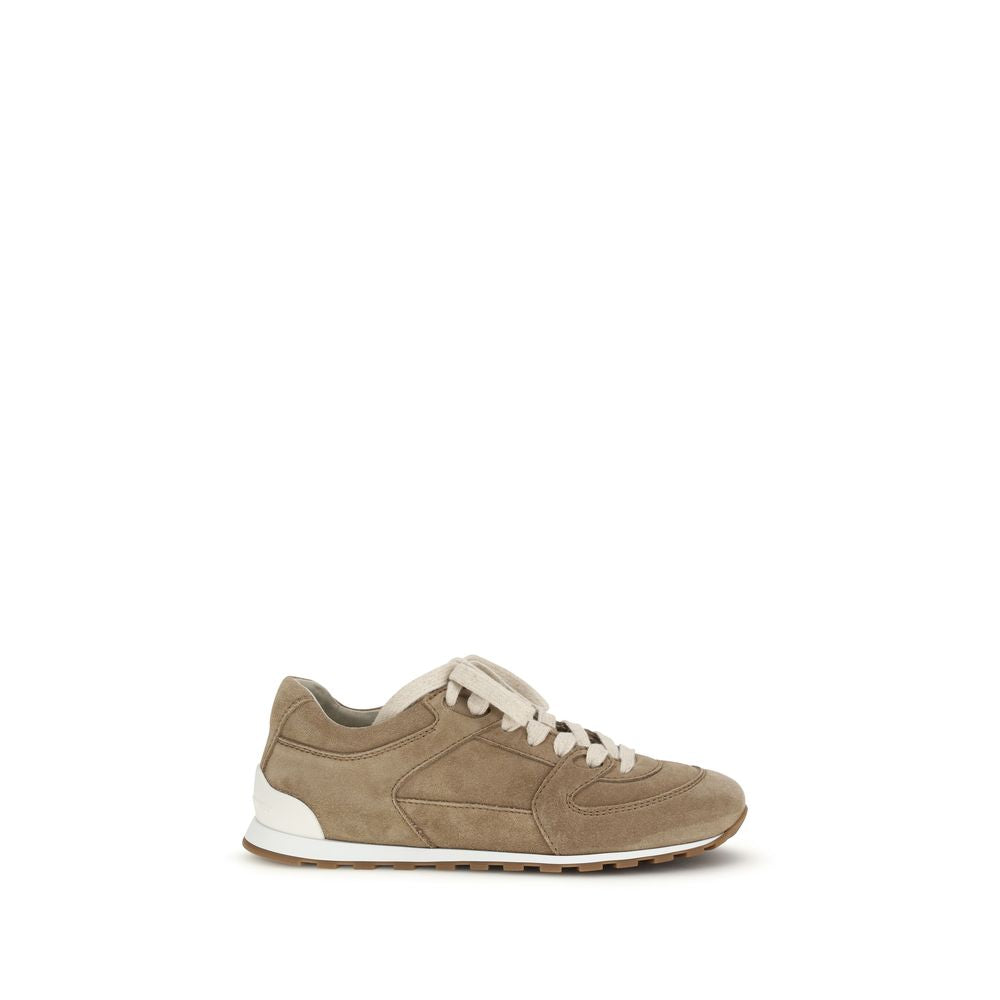 Brunello Cucinelli Beige Calf Leather Bos Taurus Low Top Sneakers Curated Luxury Accessories by Orvyn
