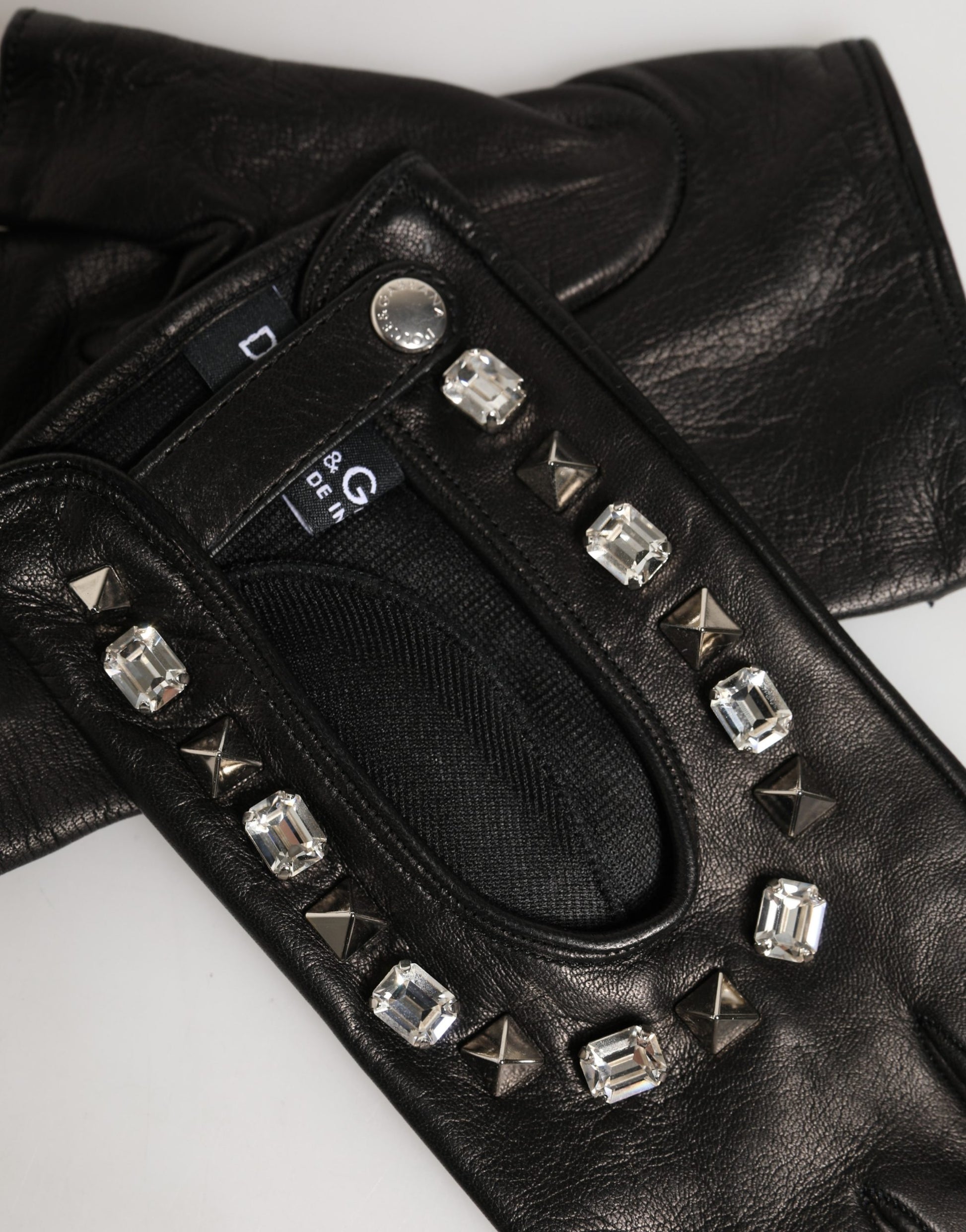 Dolce & Gabbana Women Black Embellished Wrist Length Mitten Gloves Curated Luxury Accessories by Orvyn