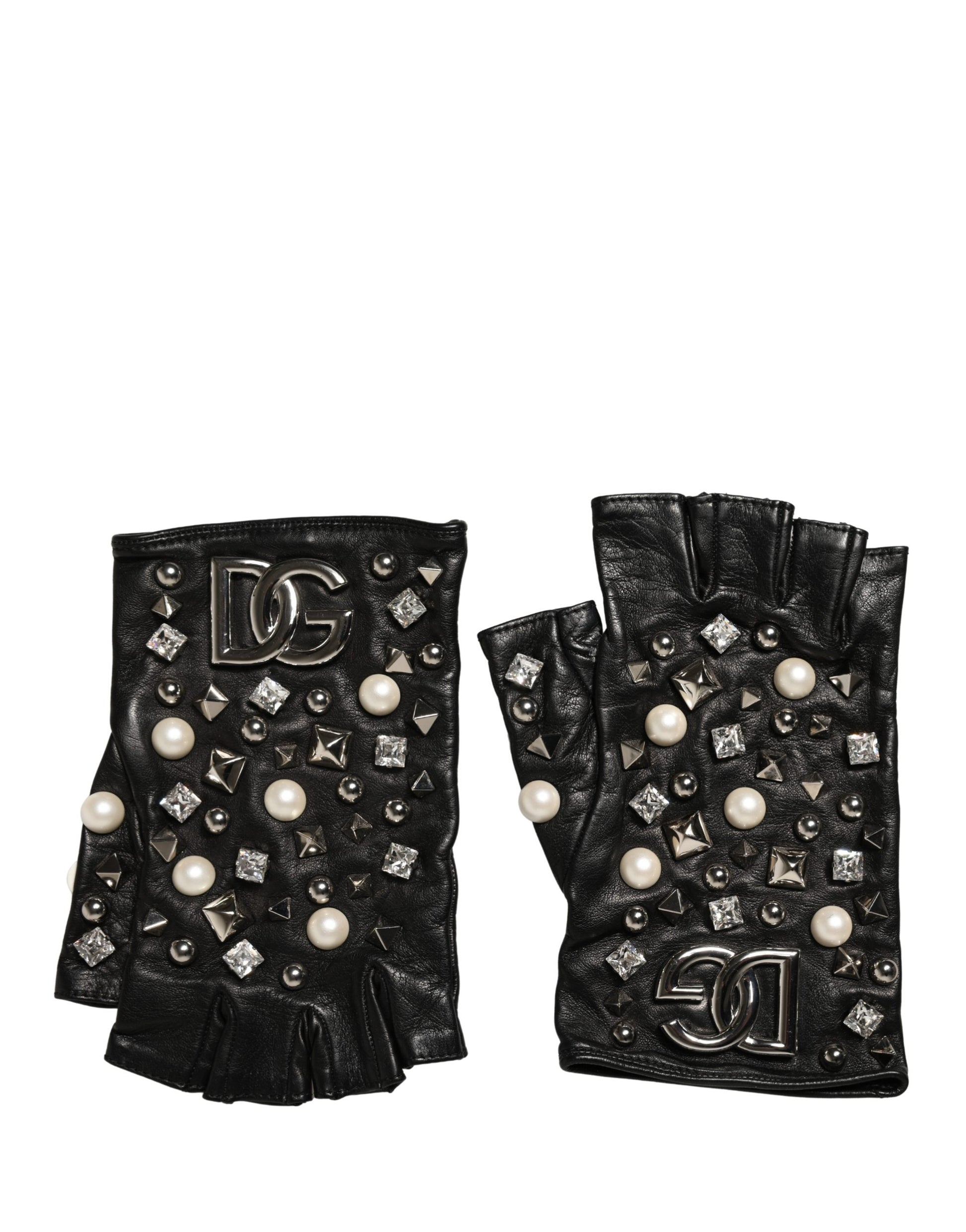 Dolce & Gabbana Black Pearl Embellished Wrist Length Gloves schwarz