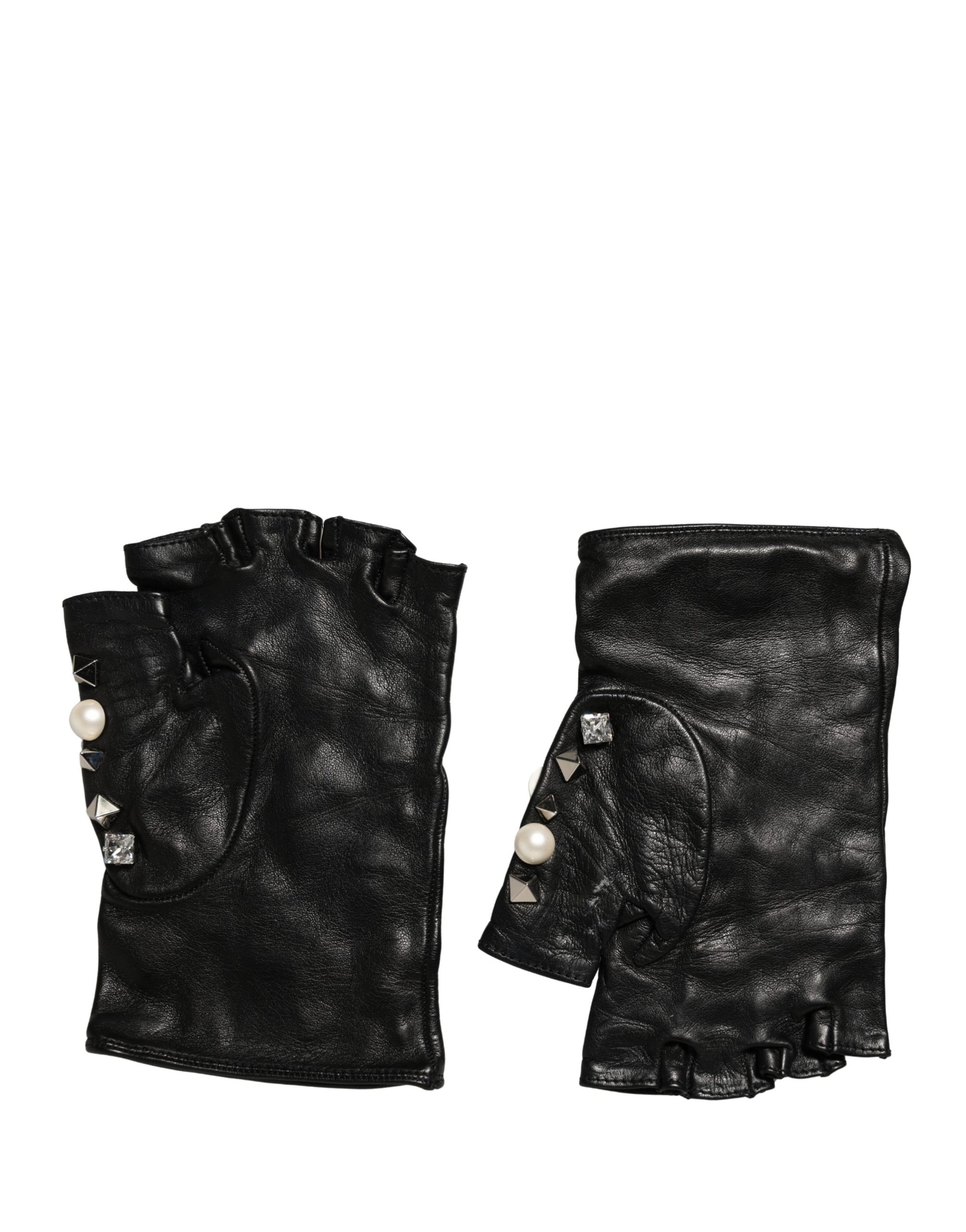 Dolce & Gabbana Black Pearl Embellished Wrist Length Gloves Curated Luxury Accessories by Orvyn