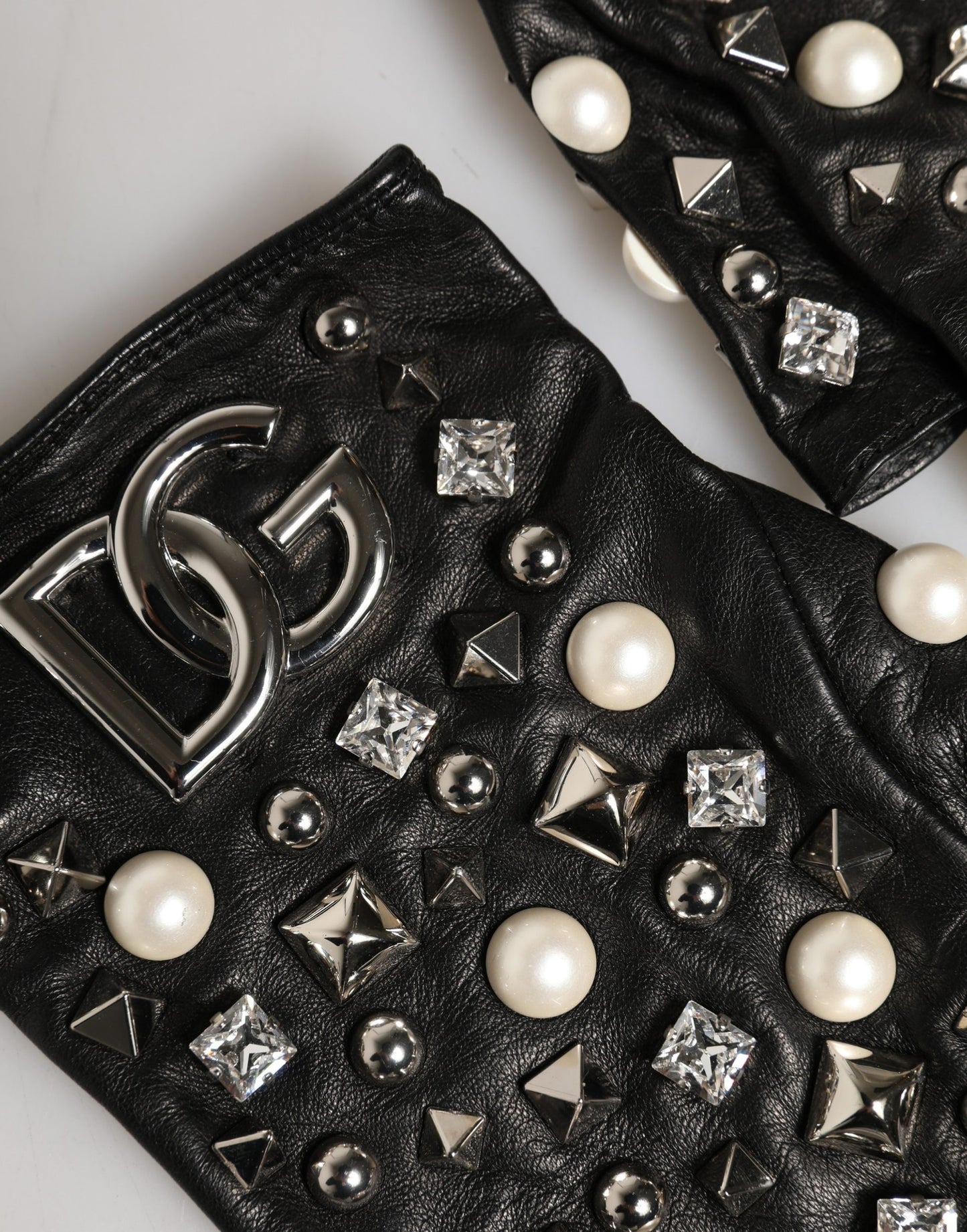 Dolce & Gabbana Black Pearl Embellished Wrist Length Gloves Curated Luxury Accessories by Orvyn