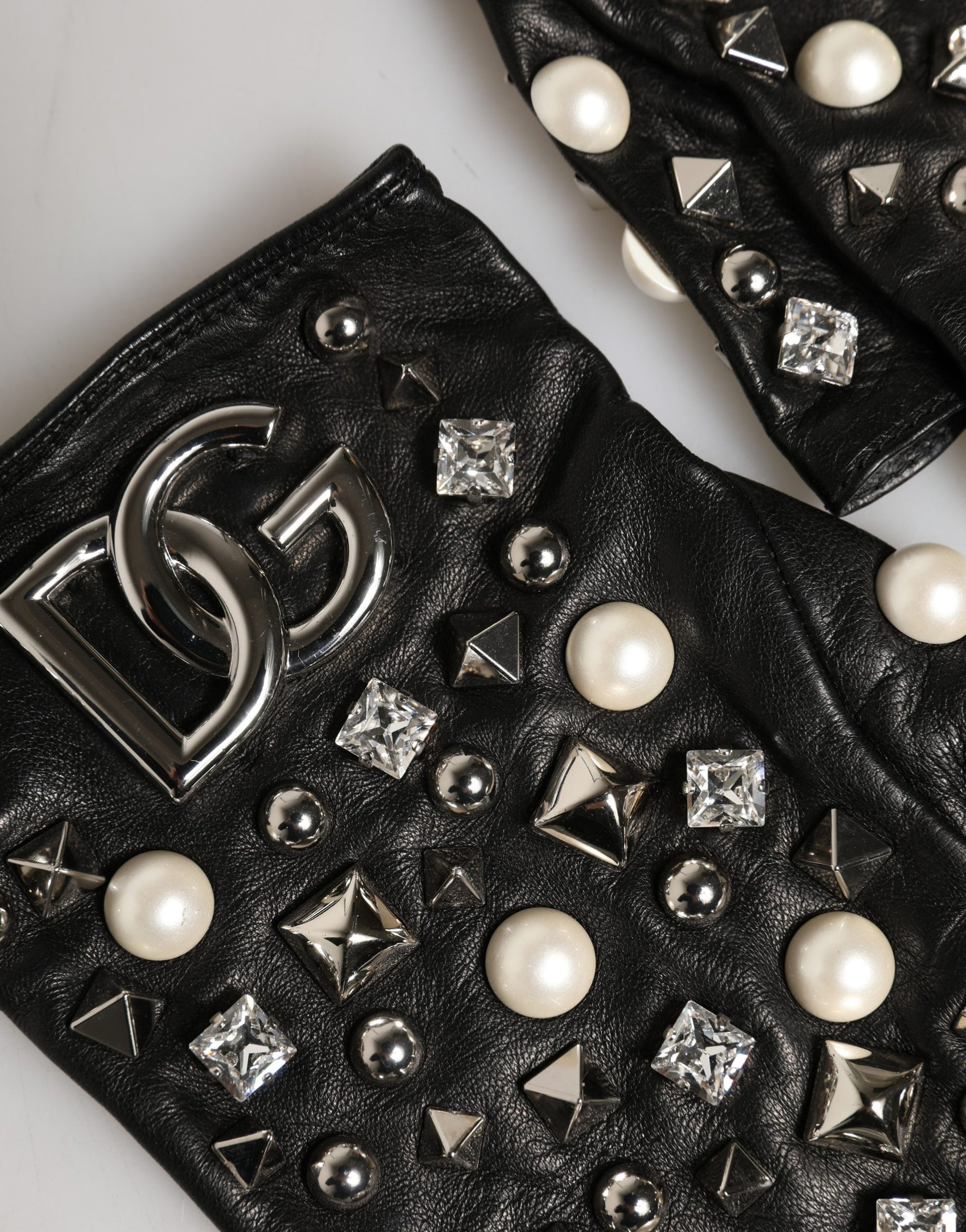 Dolce & Gabbana Black Pearl Embellished Wrist Length Gloves Curated Luxury Accessories by Orvyn