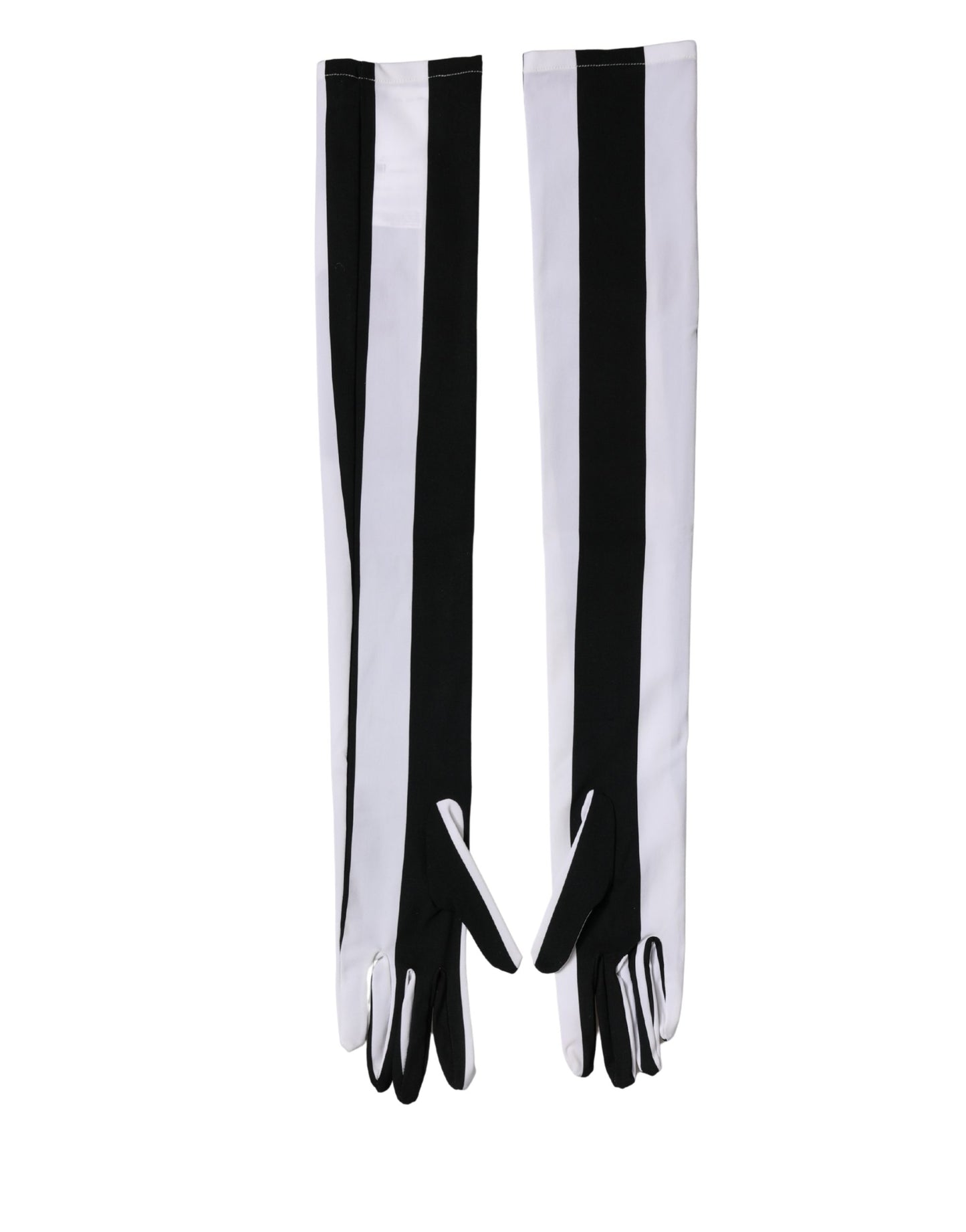 Dolce & Gabbana Black White Stripes Nylon Elbow Length Women Gloves Curated Luxury Accessories by Orvyn