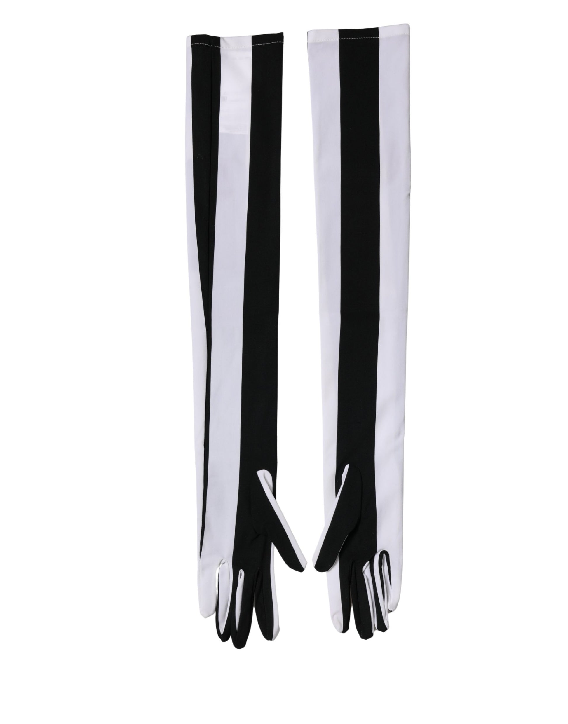 Dolce & Gabbana Black White Stripes Nylon Elbow Length Women Gloves Curated Luxury Accessories by Orvyn
