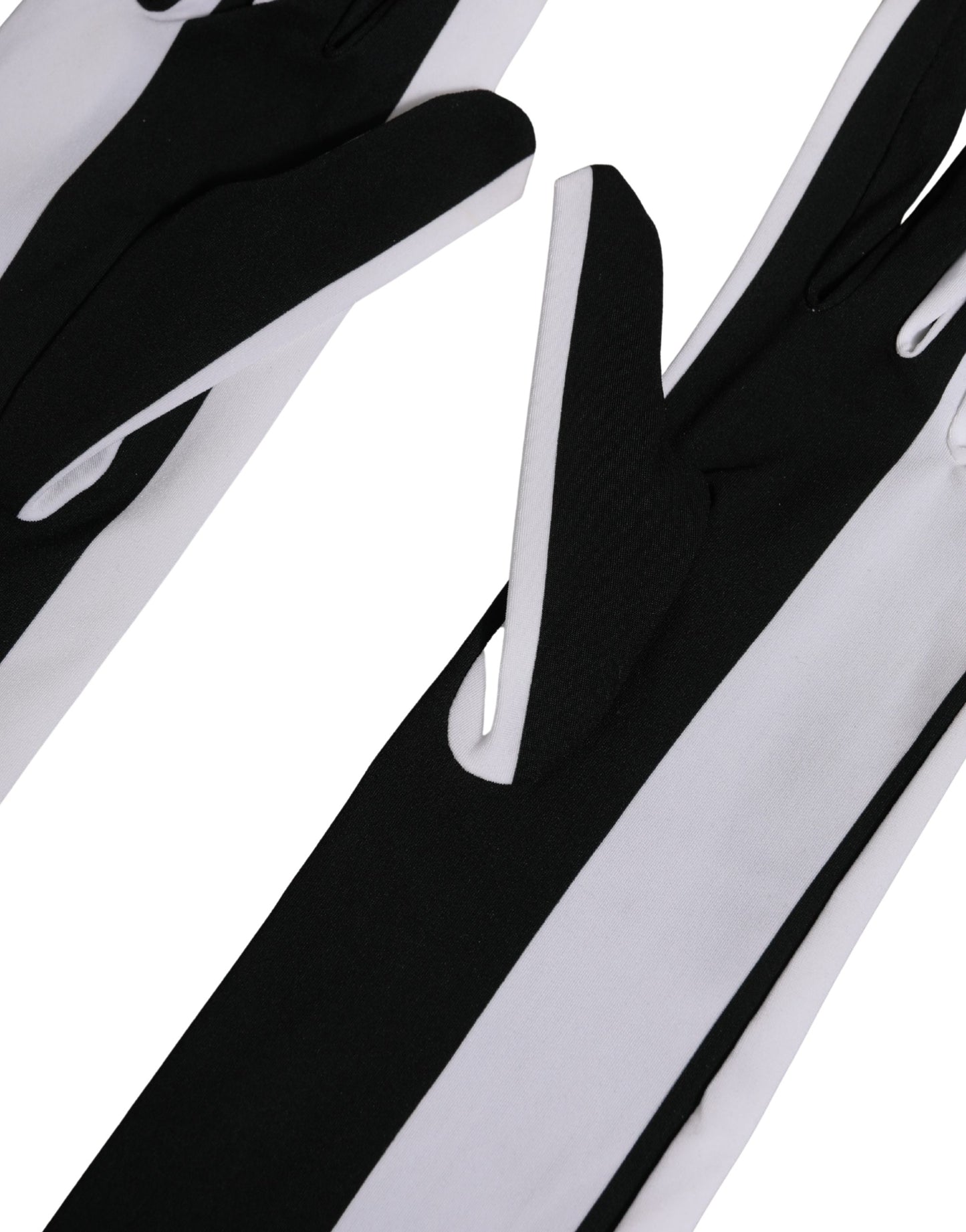 Dolce & Gabbana Black White Stripes Nylon Elbow Length Women Gloves Curated Luxury Accessories by Orvyn