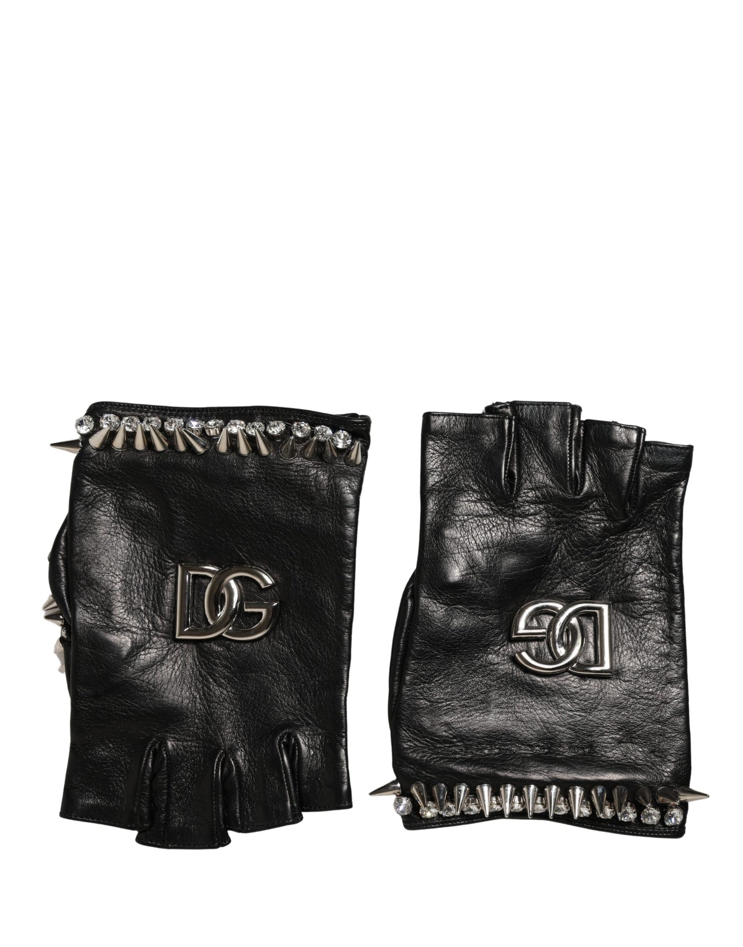 Dolce & Gabbana Women Black Embellished Wrist Length Mitten Gloves Curated Luxury Accessories by Orvyn