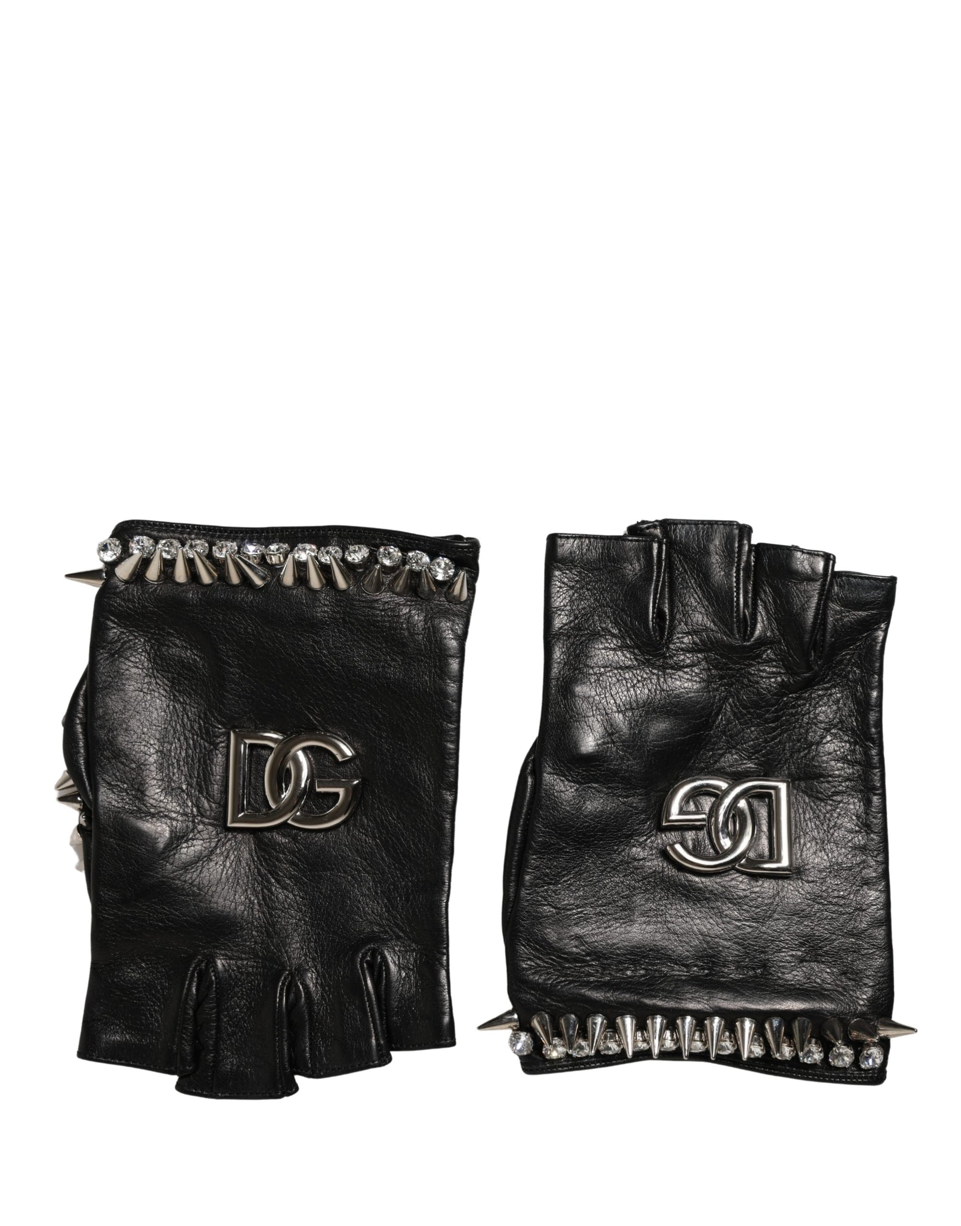 Dolce & Gabbana Women Black Embellished Wrist Length Mitten Gloves Curated Luxury Accessories by Orvyn