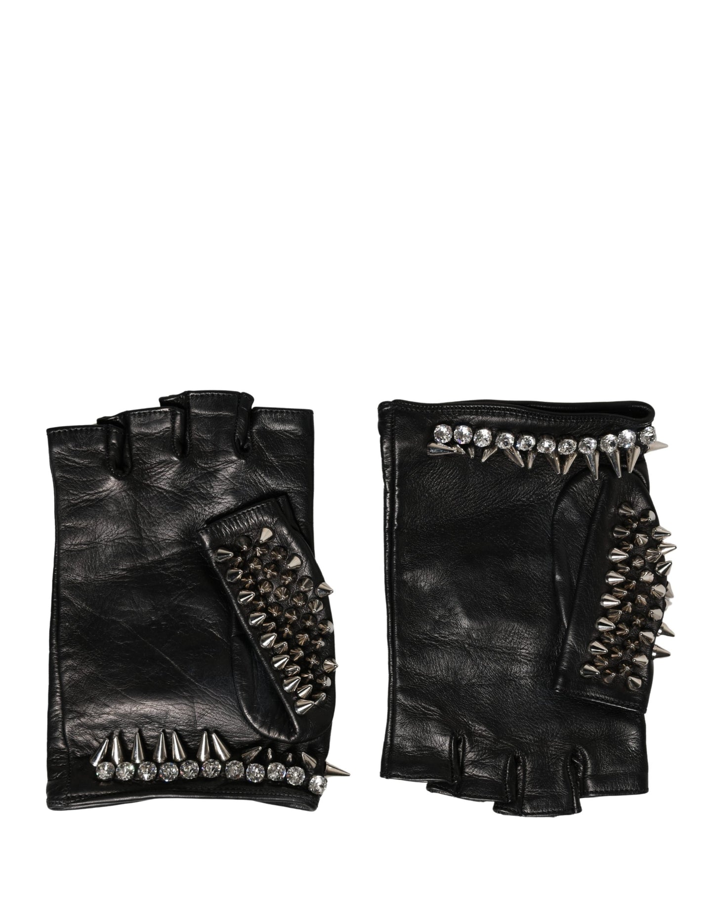 Dolce & Gabbana Women Black Embellished Wrist Length Mitten Gloves Curated Luxury Accessories by Orvyn