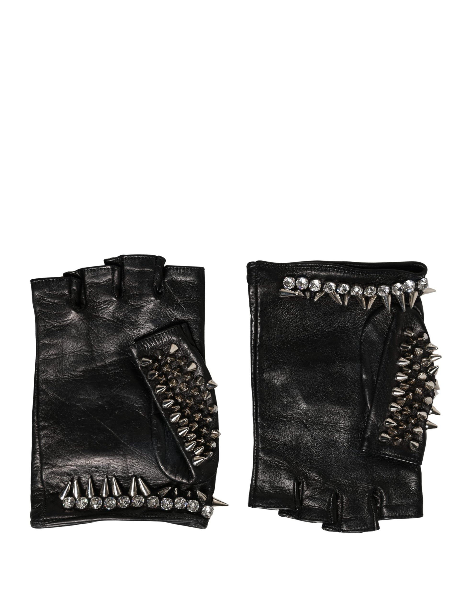 Dolce & Gabbana Women Black Embellished Wrist Length Mitten Gloves Curated Luxury Accessories by Orvyn