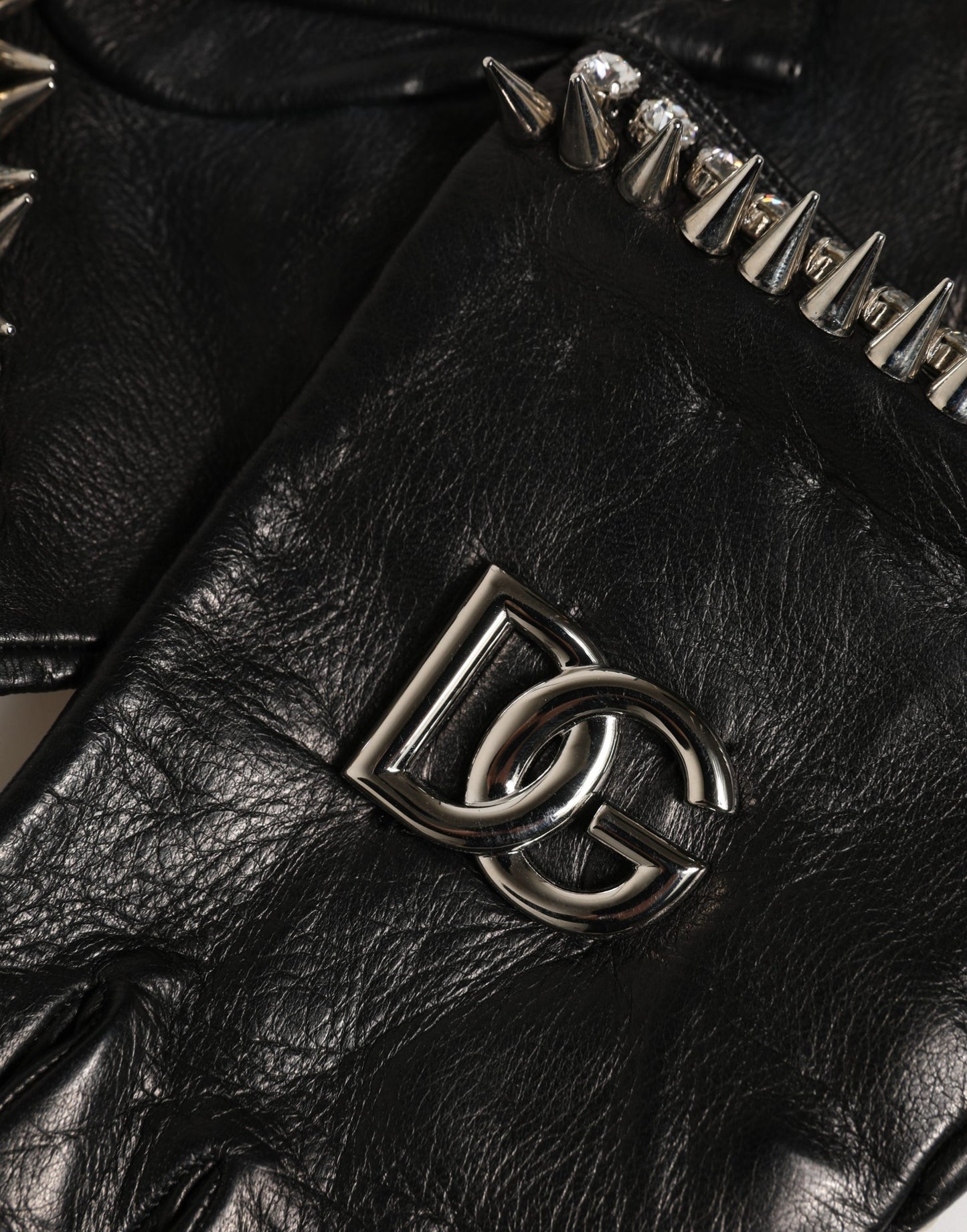 Dolce & Gabbana Women Black Embellished Wrist Length Mitten Gloves Curated Luxury Accessories by Orvyn