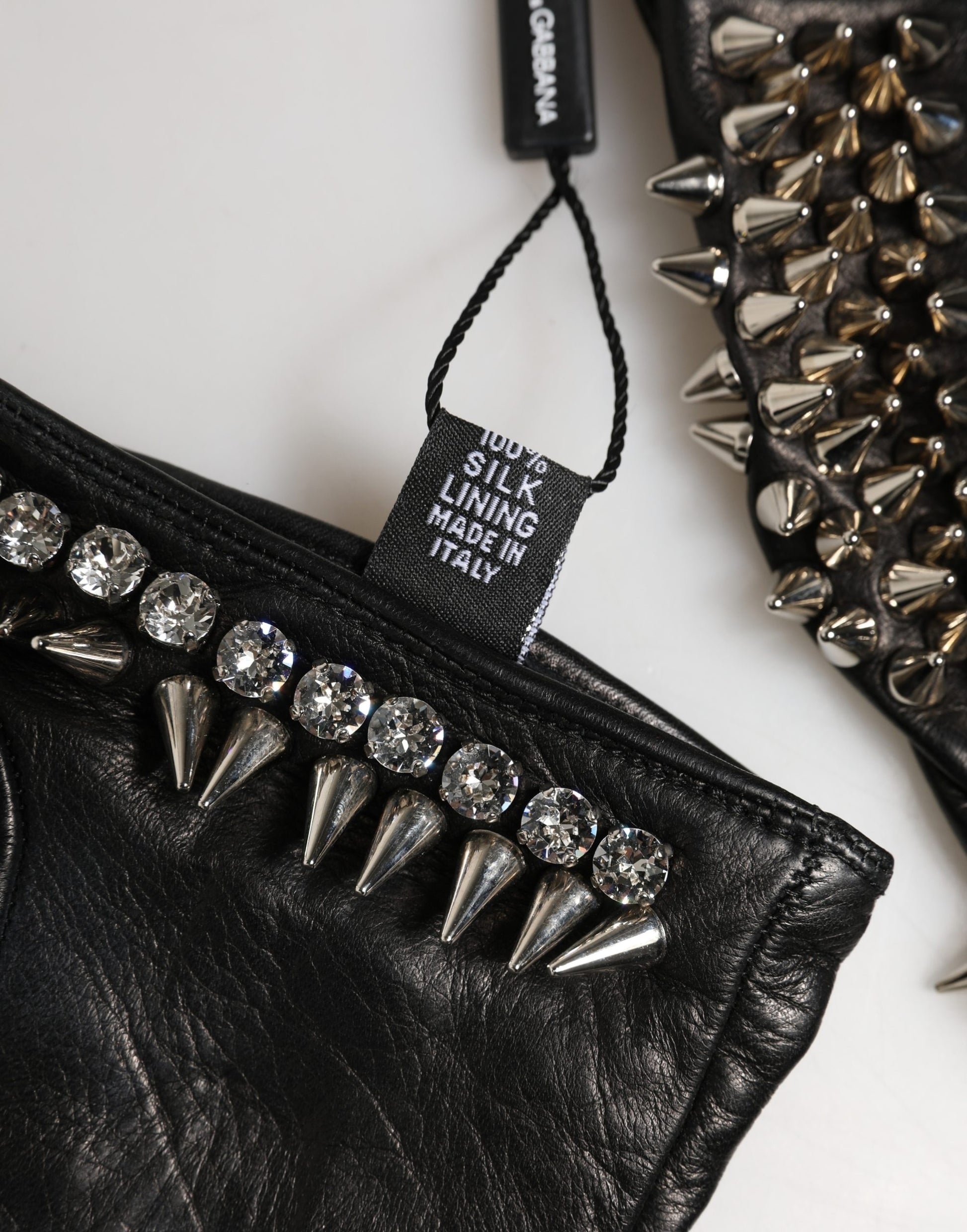 Dolce & Gabbana Women Black Embellished Wrist Length Mitten Gloves Curated Luxury Accessories by Orvyn