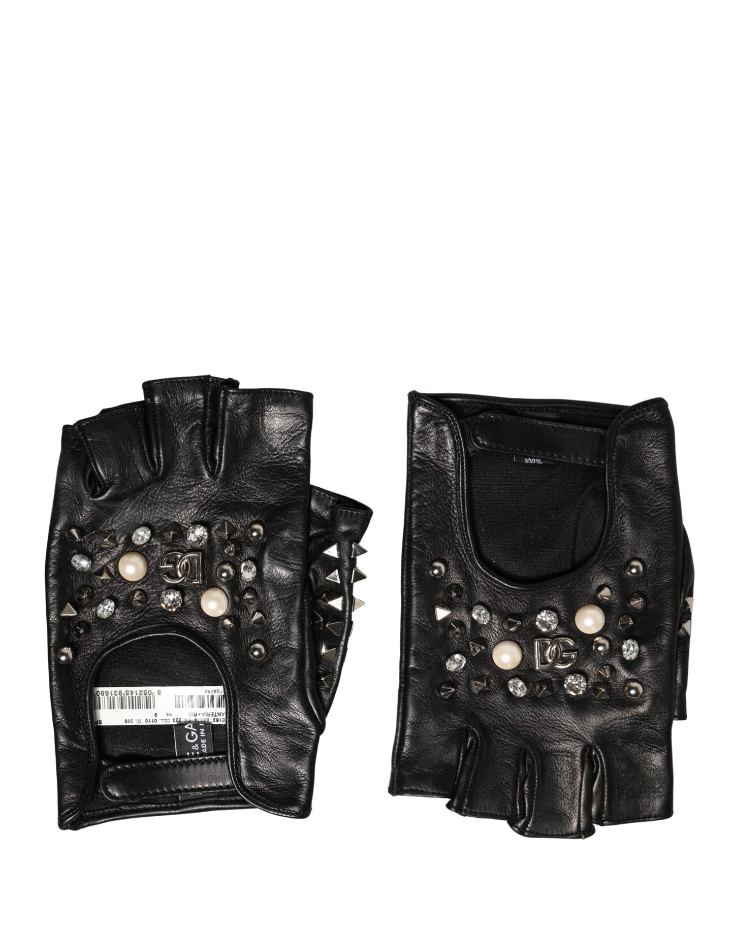 Dolce & Gabbana Black Embellished Wrist Length Mitten Women Gloves Curated Luxury Accessories by Orvyn