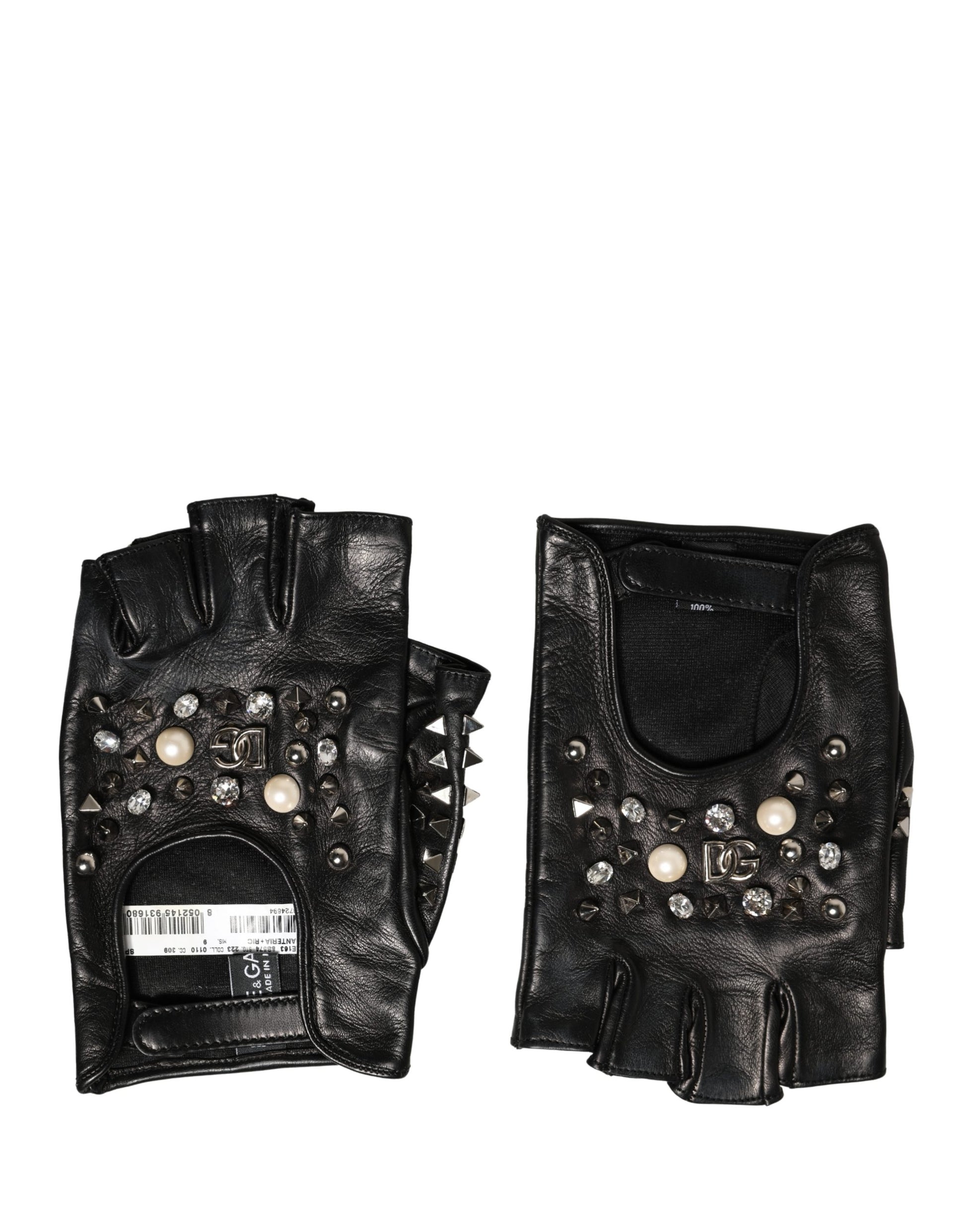 Dolce & Gabbana Black Embellished Wrist Length Mitten Women Gloves Curated Luxury Accessories by Orvyn