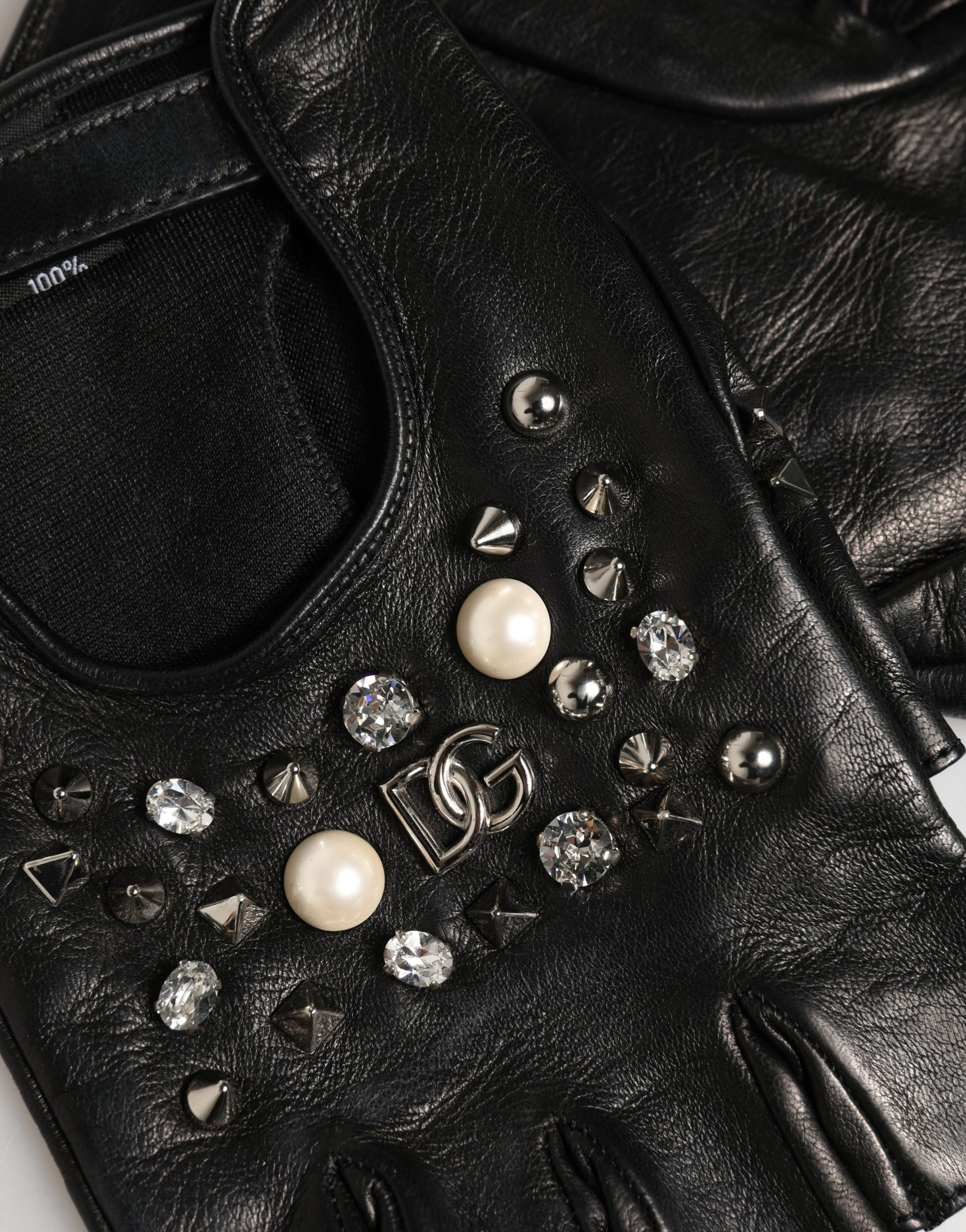Dolce & Gabbana Black Embellished Wrist Length Mitten Women Gloves Curated Luxury Accessories by Orvyn
