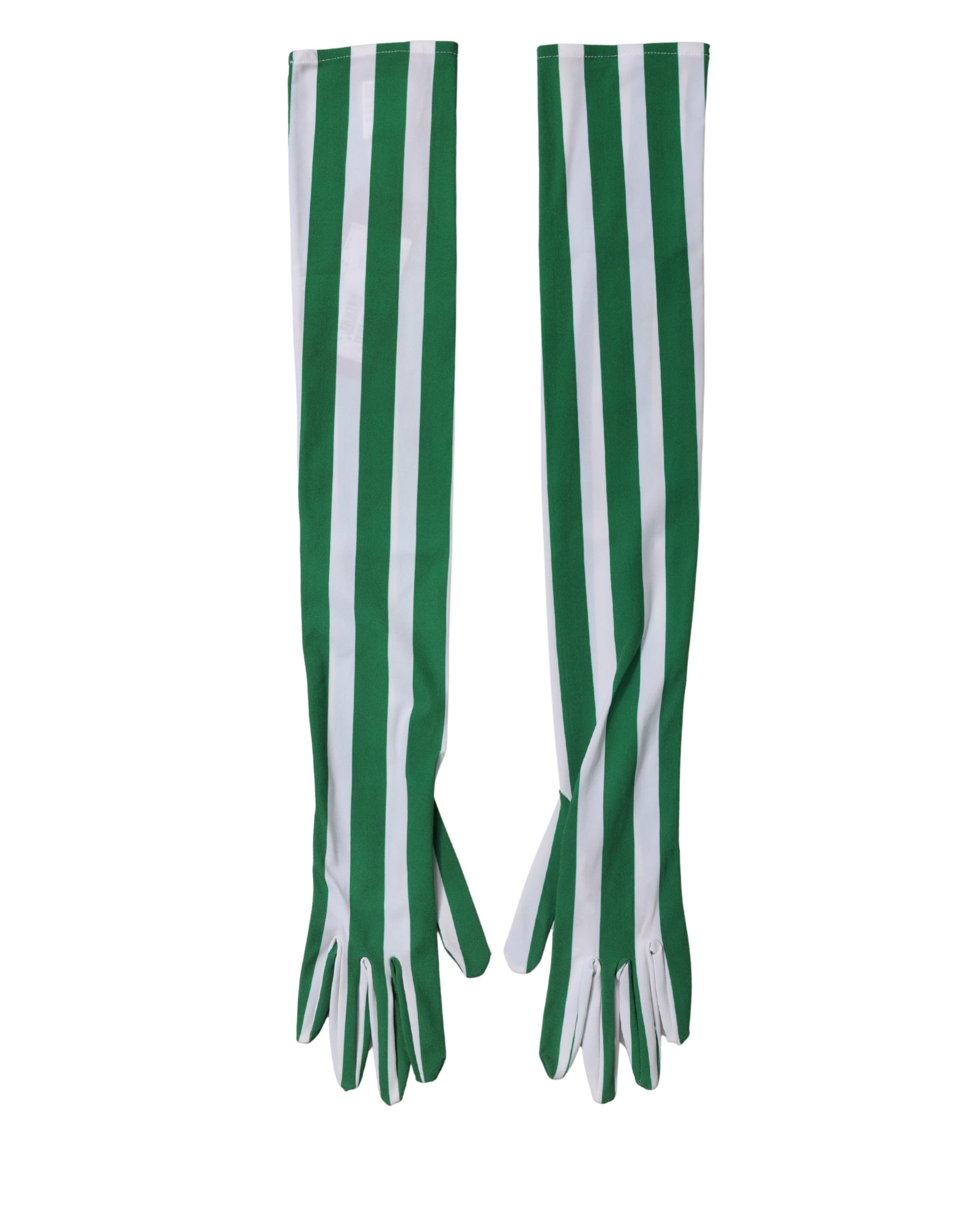 Dolce & Gabbana Green White Stripes Nylon Elbow Length Women Gloves Curated Luxury Accessories by Orvyn
