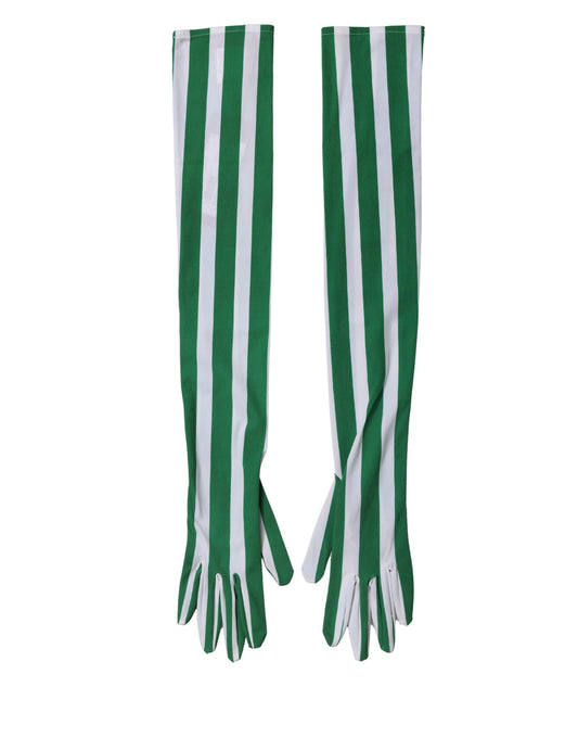 Dolce & Gabbana Green White Stripes Nylon Elbow Length Women Gloves Curated Luxury Accessories by Orvyn