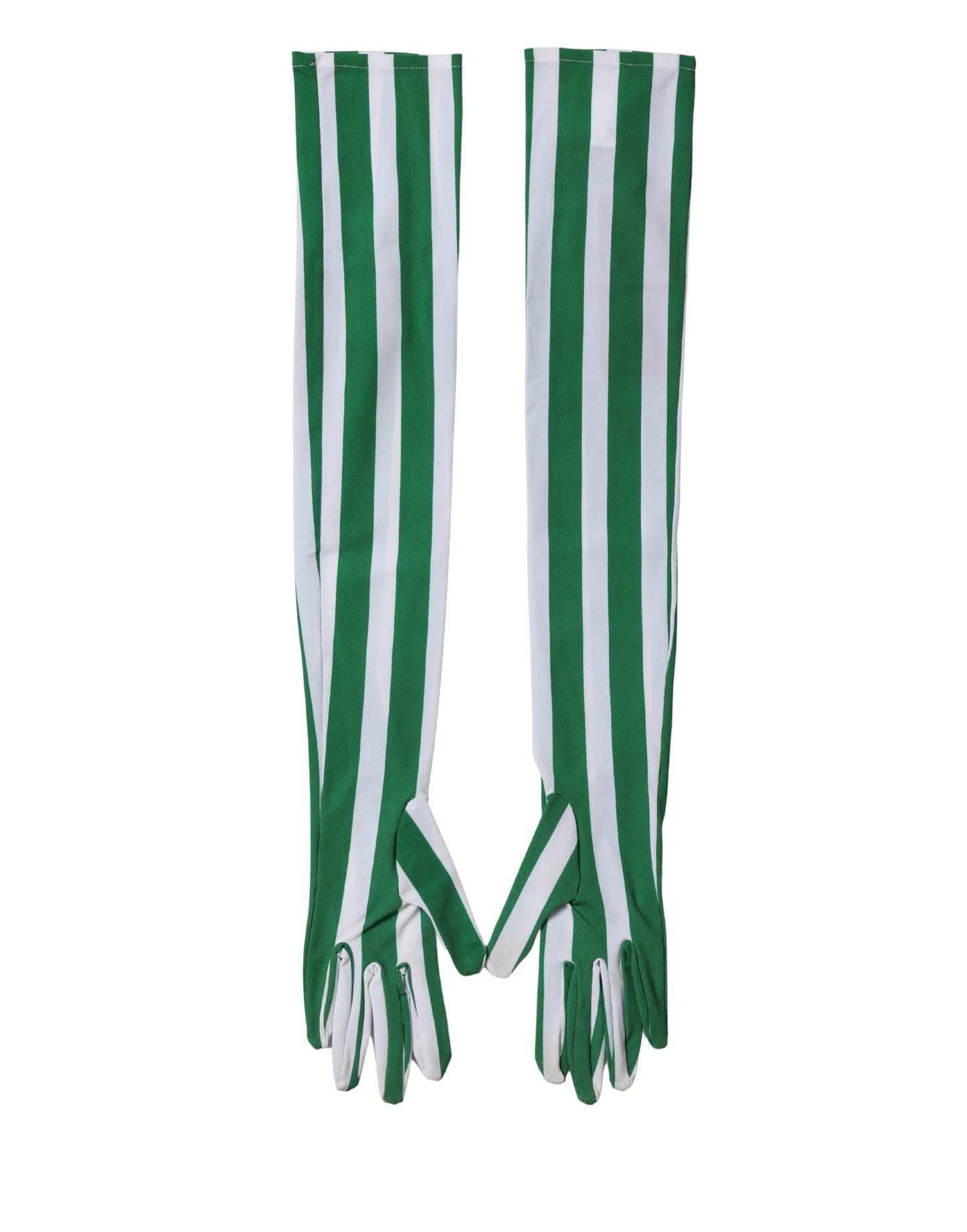 Dolce & Gabbana Green White Stripes Nylon Elbow Length Women Gloves Curated Luxury Accessories by Orvyn