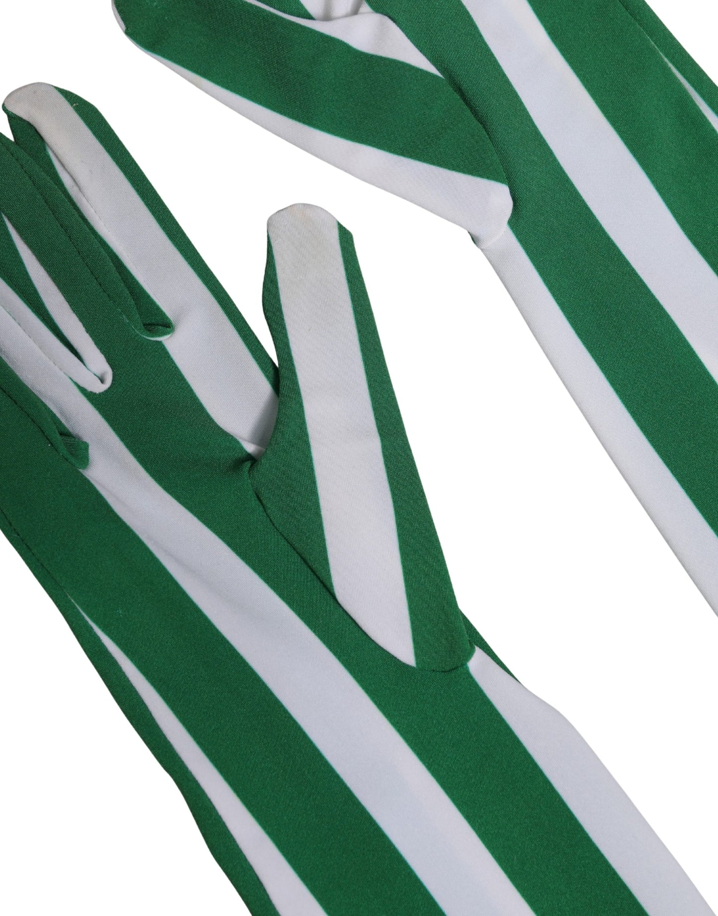Dolce & Gabbana Green White Stripes Nylon Elbow Length Women Gloves Curated Luxury Accessories by Orvyn