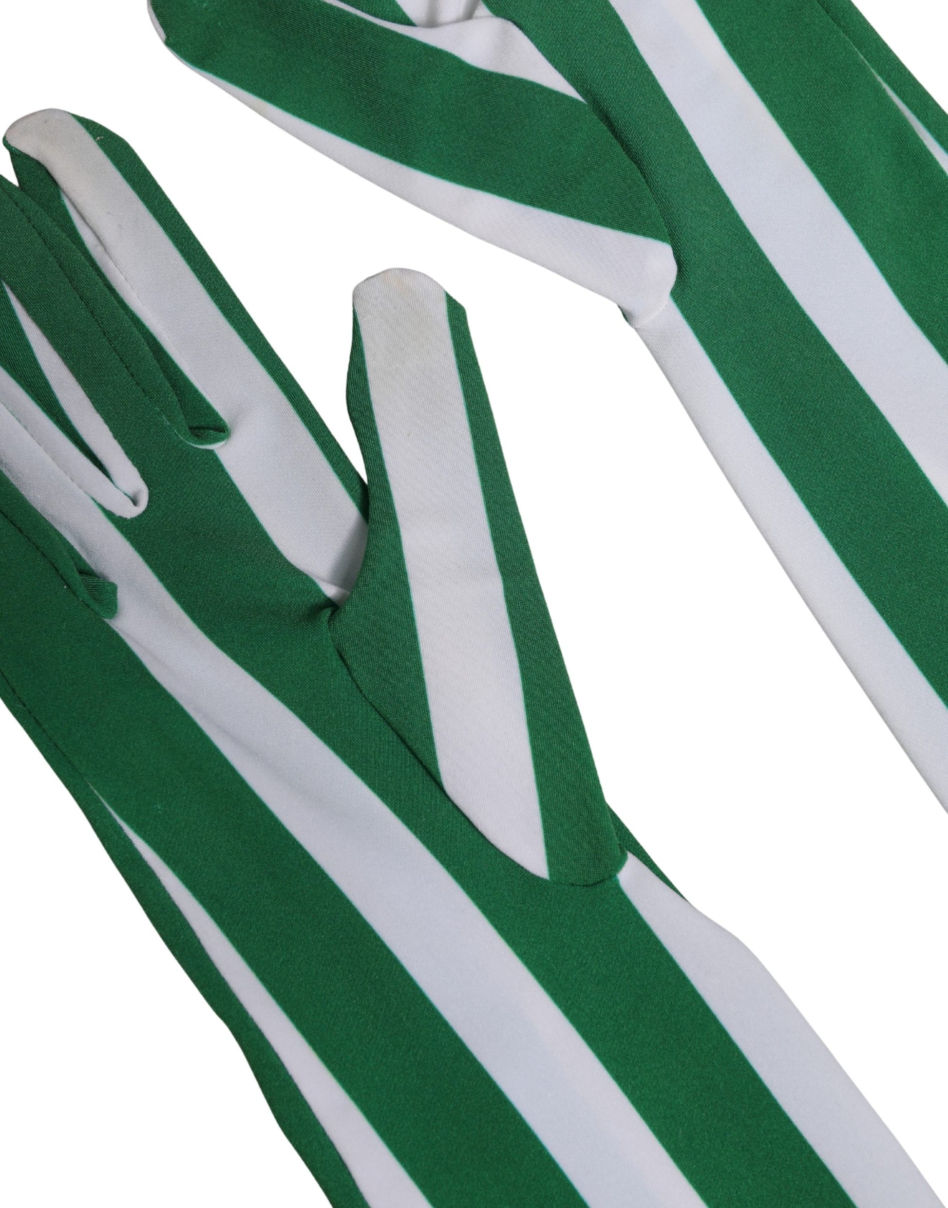 Dolce & Gabbana Green White Stripes Nylon Elbow Length Women Gloves Curated Luxury Accessories by Orvyn