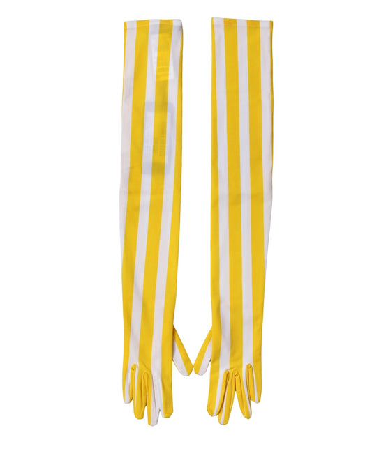 Dolce & Gabbana Yellow White Stripes Nylon Elbow Length Women Gloves Curated Luxury Accessories by Orvyn
