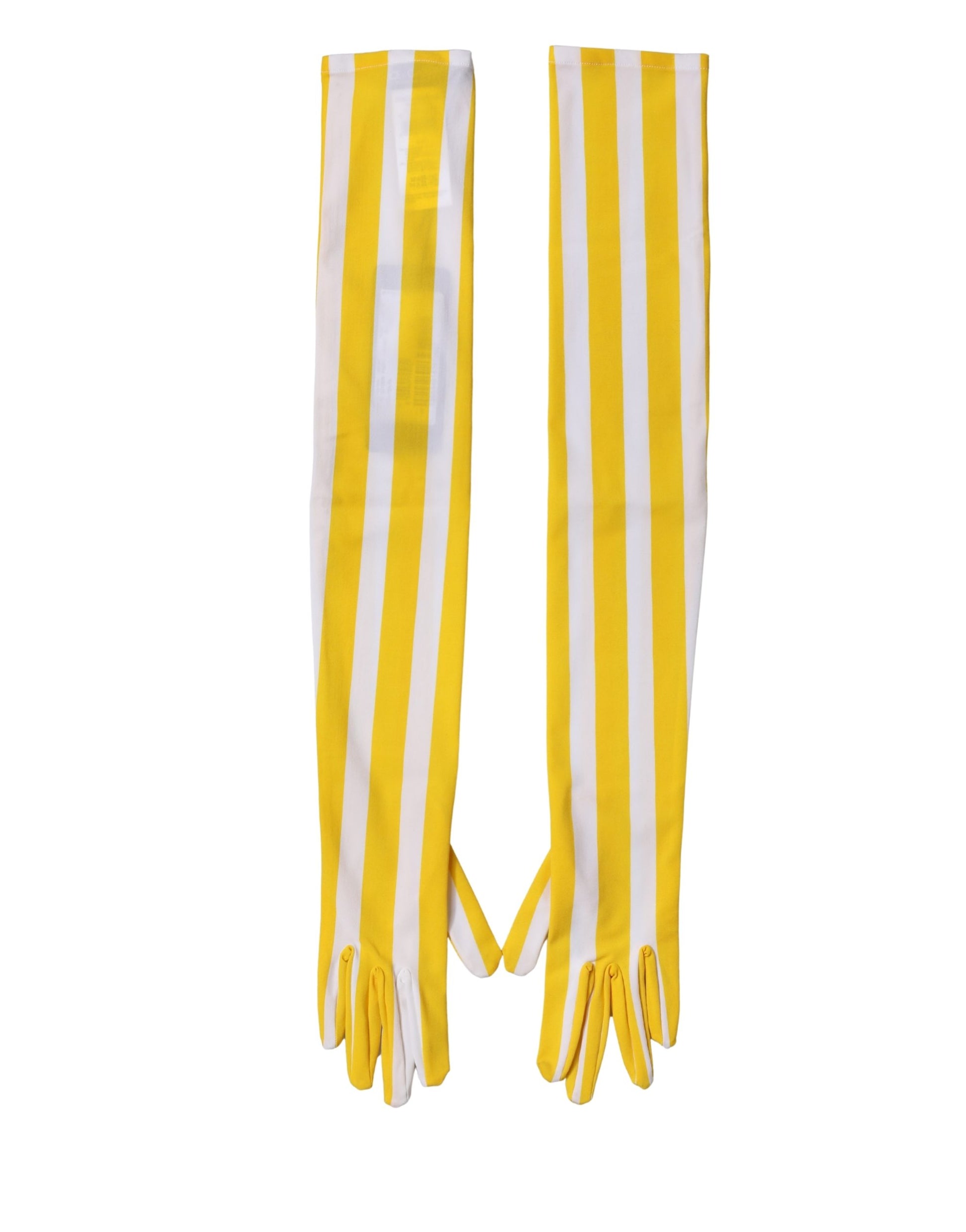 Dolce & Gabbana Yellow White Stripes Nylon Elbow Length Women Gloves Curated Luxury Accessories by Orvyn