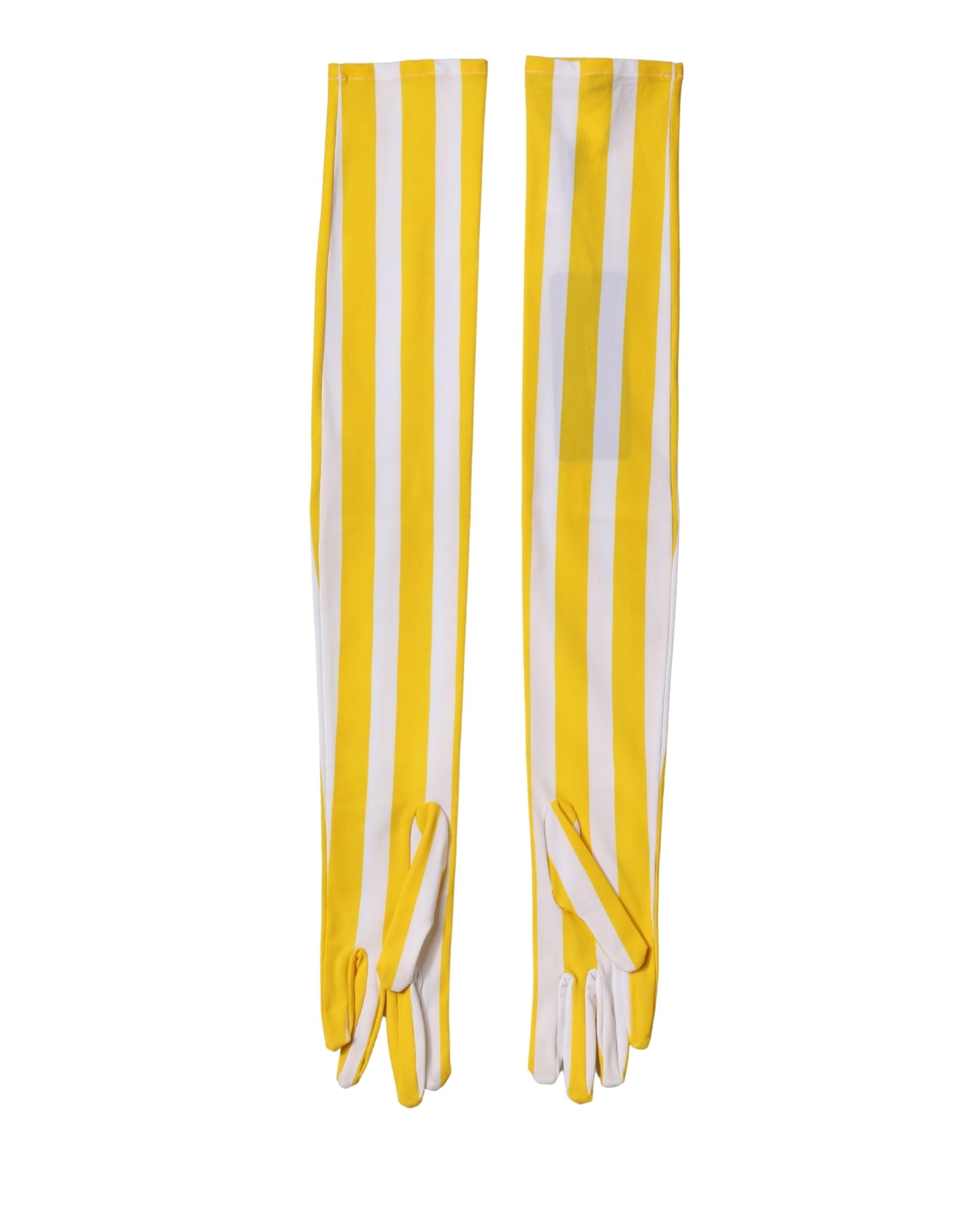 Dolce & Gabbana Yellow White Stripes Nylon Elbow Length Women Gloves Curated Luxury Accessories by Orvyn