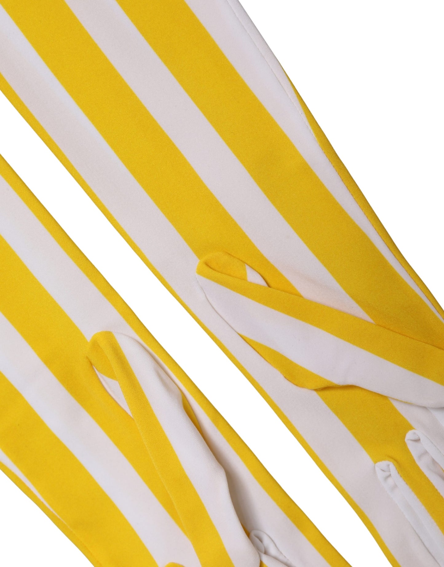Dolce & Gabbana Yellow White Stripes Nylon Elbow Length Women Gloves Curated Luxury Accessories by Orvyn