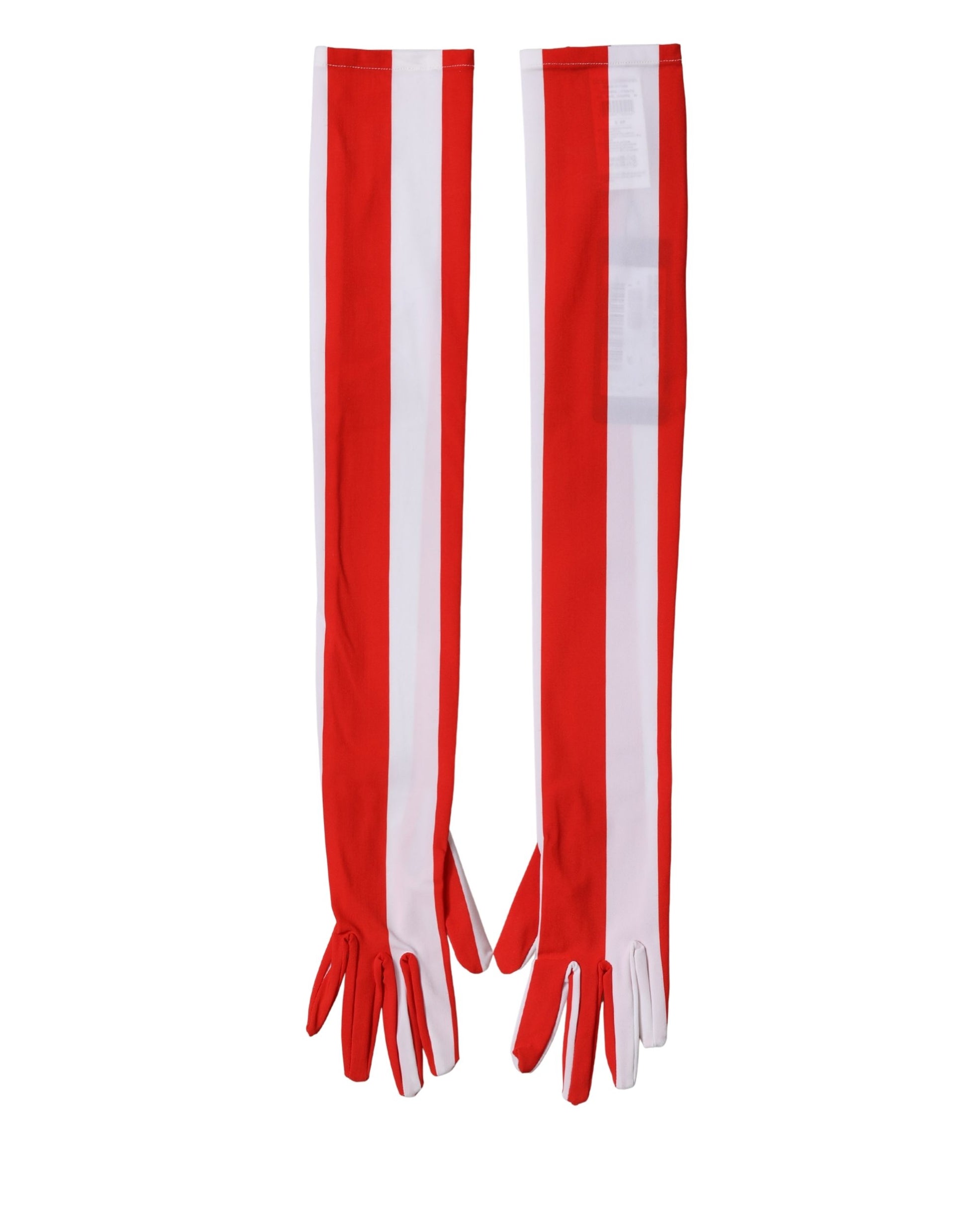 Dolce & Gabbana Red White Stripes Nylon Elbow Length Women Gloves Curated Luxury Accessories by Orvyn