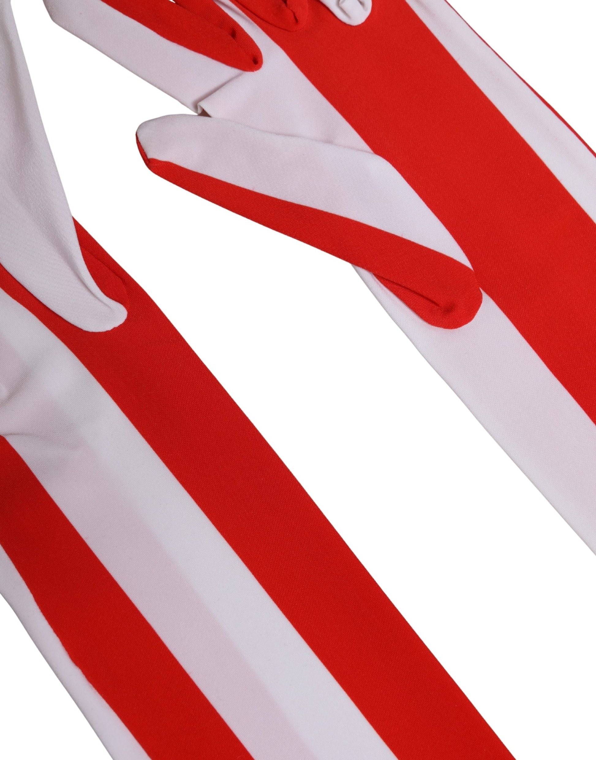 Dolce & Gabbana Red White Stripes Nylon Elbow Length Women Gloves Curated Luxury Accessories by Orvyn