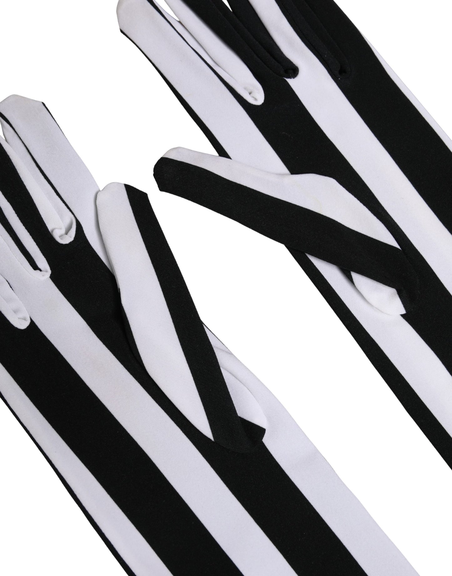Dolce & Gabbana Black White Stripes Nylon Elbow Length Women Gloves Curated Luxury Accessories by Orvyn