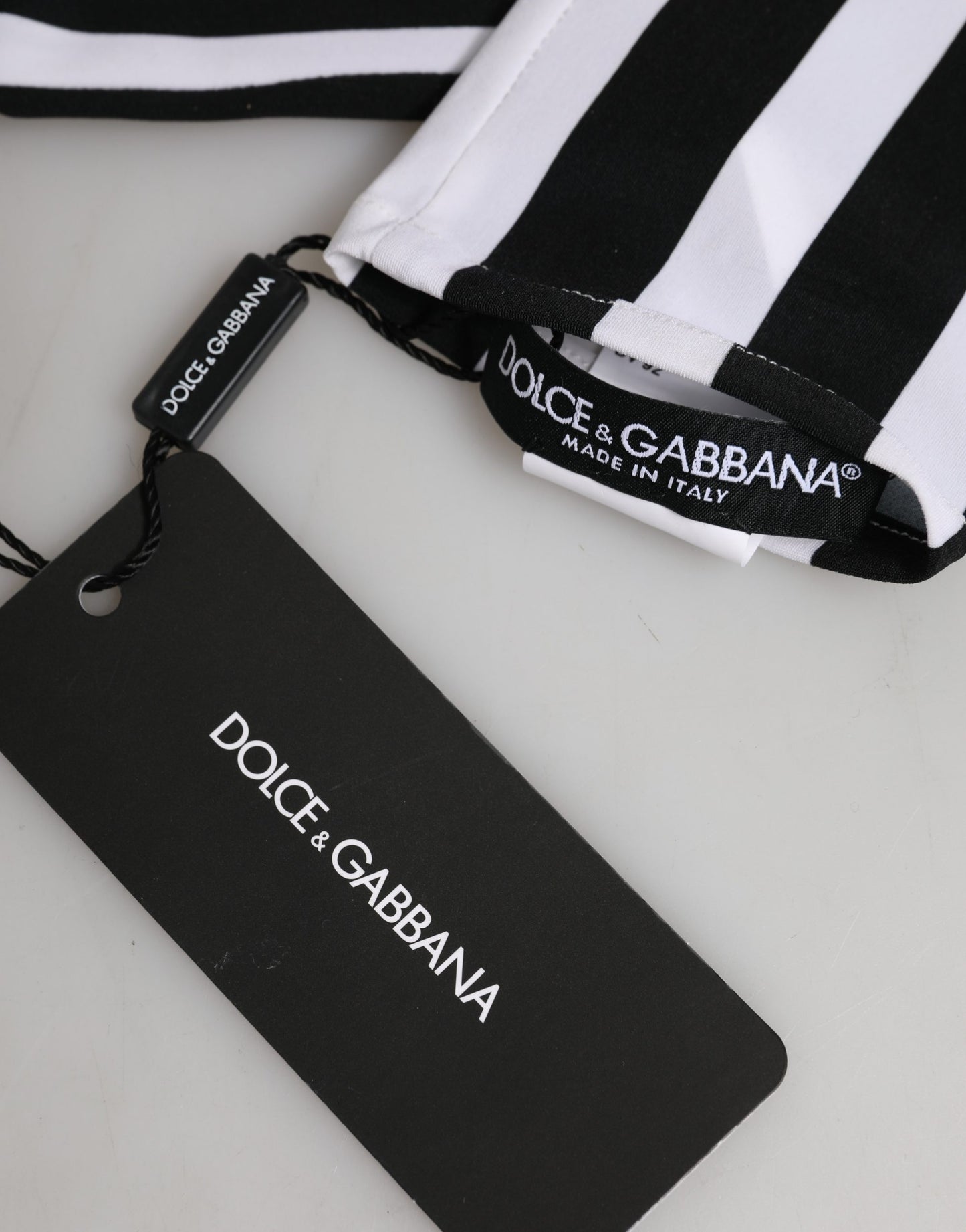 Dolce & Gabbana Black White Stripes Nylon Elbow Length Women Gloves Curated Luxury Accessories by Orvyn