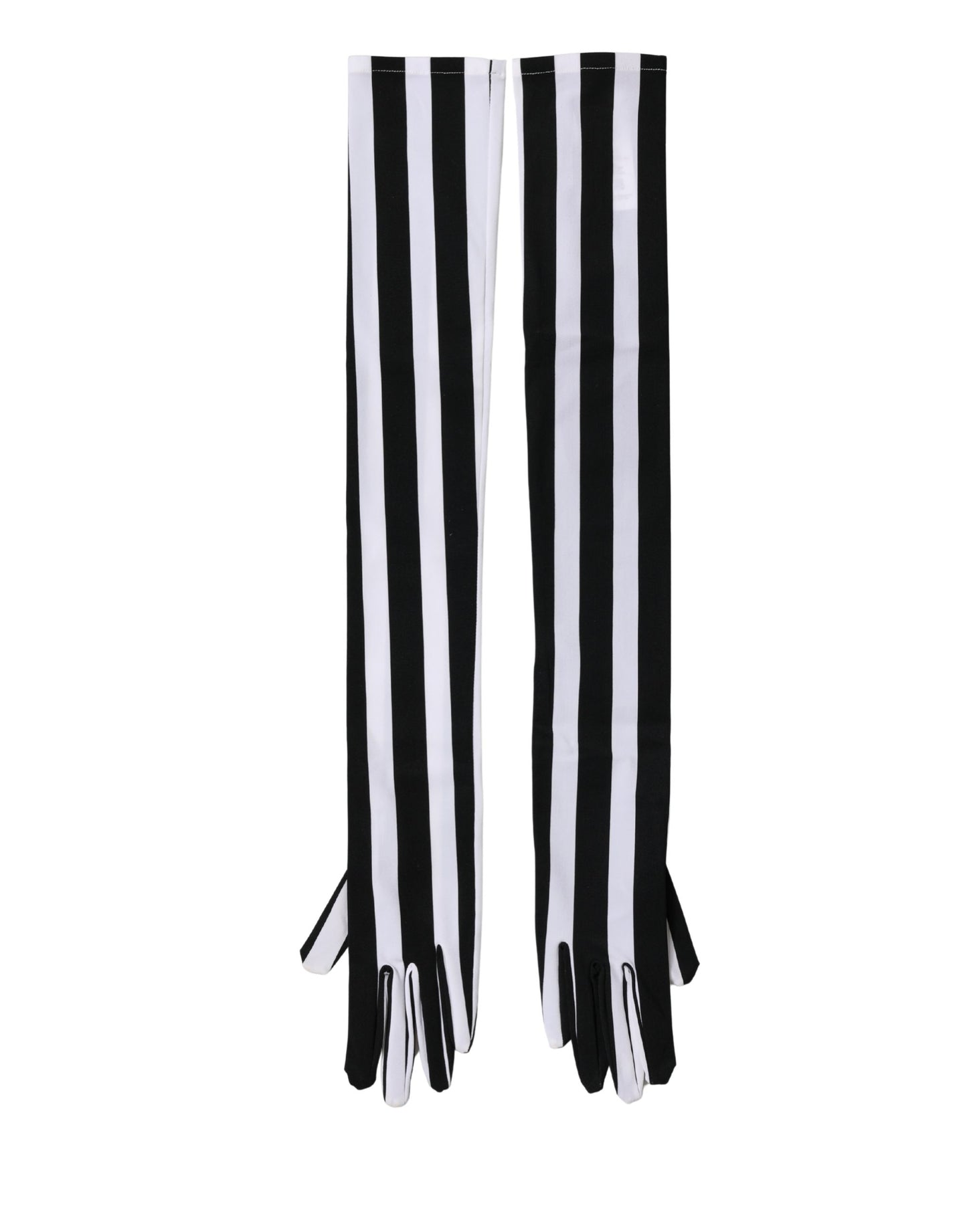 Dolce & Gabbana Black White Stripes Nylon Elbow Length Women Gloves Curated Luxury Accessories by Orvyn