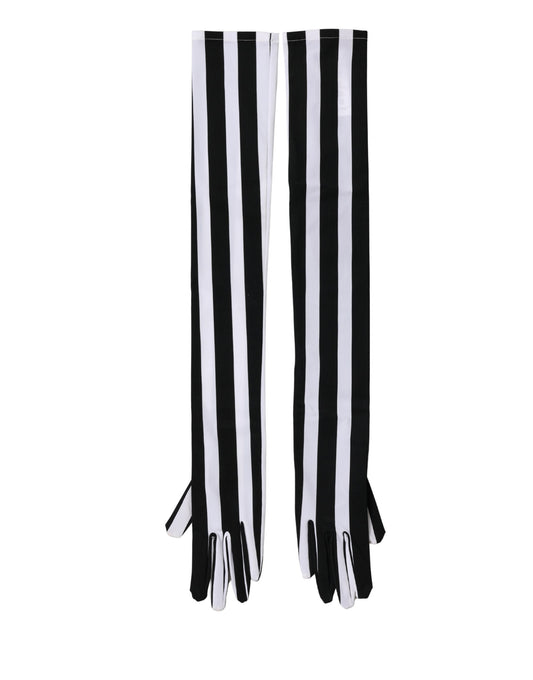 Dolce & Gabbana Black White Stripes Nylon Elbow Length Women Gloves Curated Luxury Accessories by Orvyn