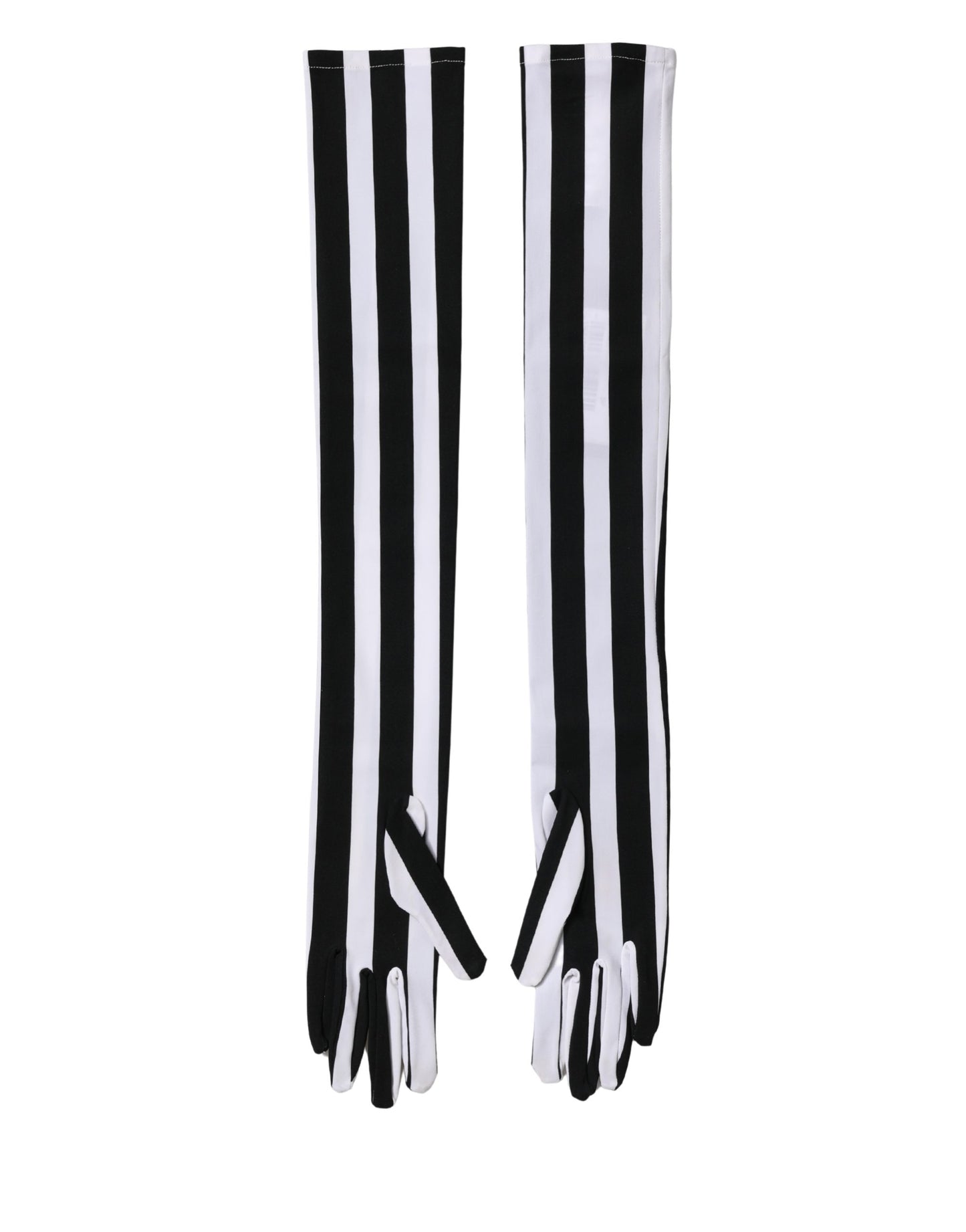Dolce & Gabbana Black White Stripes Nylon Elbow Length Women Gloves Curated Luxury Accessories by Orvyn