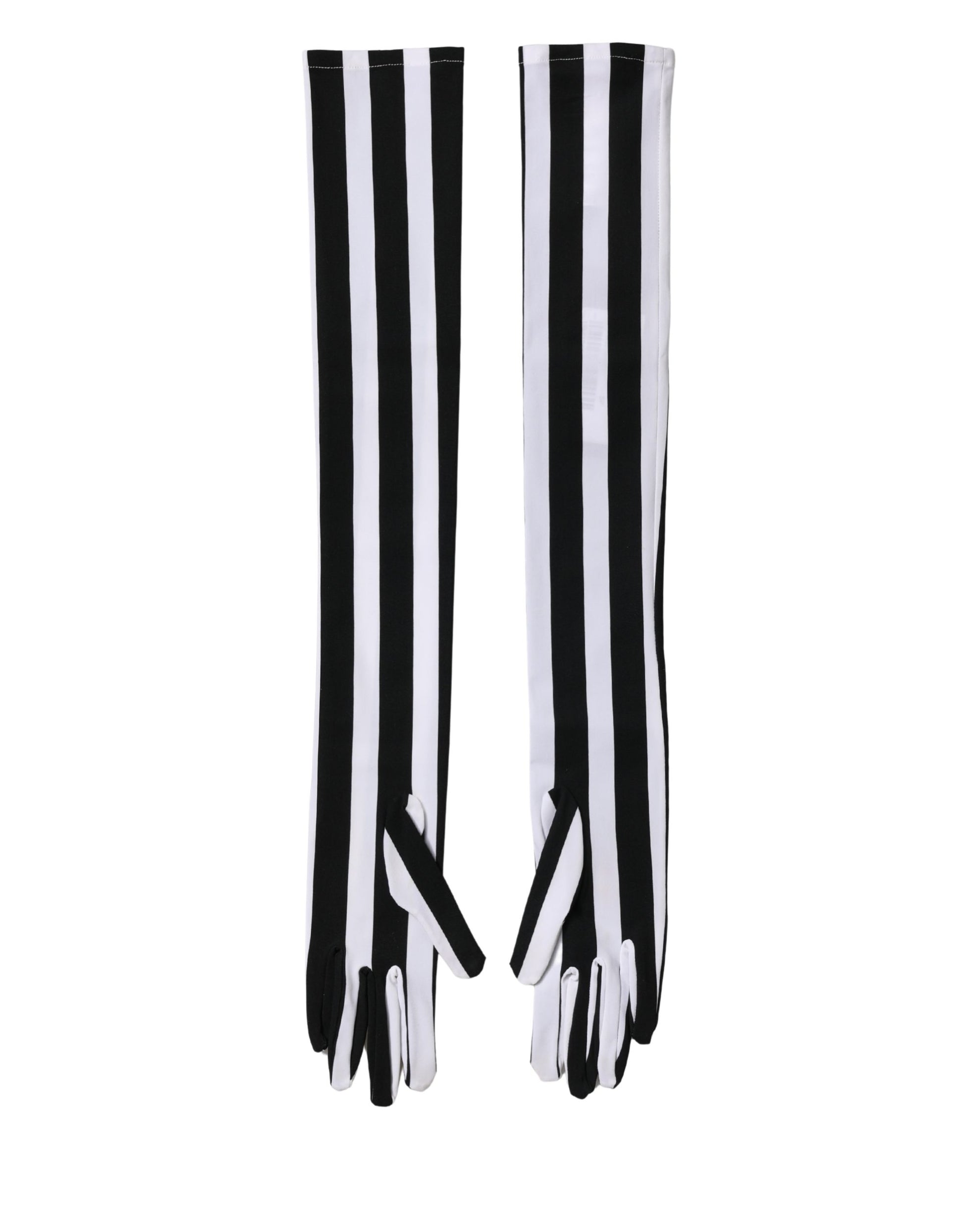Dolce & Gabbana Black White Stripes Nylon Elbow Length Women Gloves Curated Luxury Accessories by Orvyn