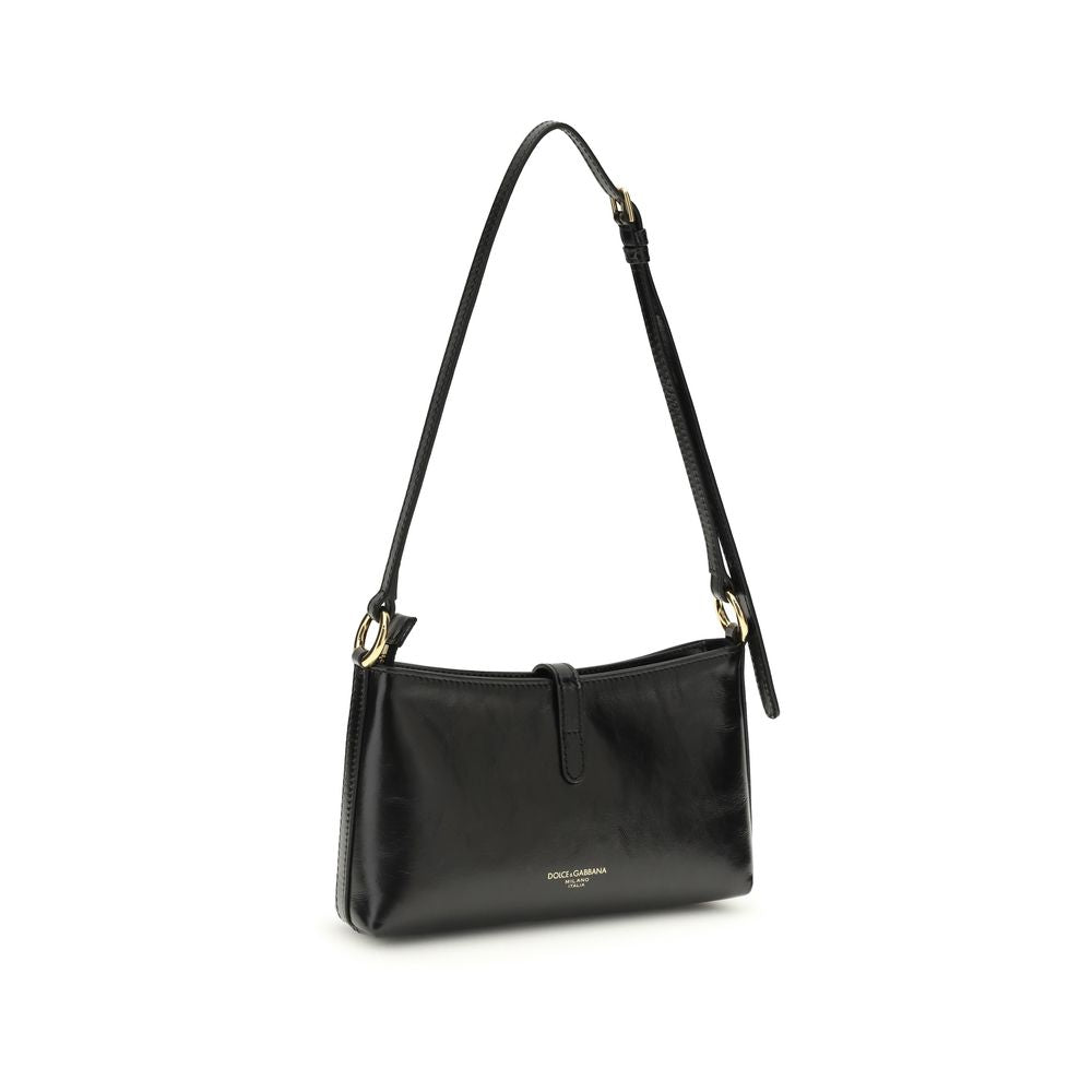 Dolce & Gabbana Black Calf Leather Bos Taurus Shoulder Bag Curated Luxury Accessories by Orvyn