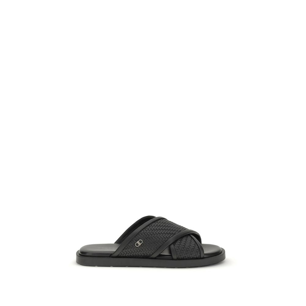 Ferragamo Black Calf Leather Bos Taurus Sandals Curated Luxury Accessories by Orvyn