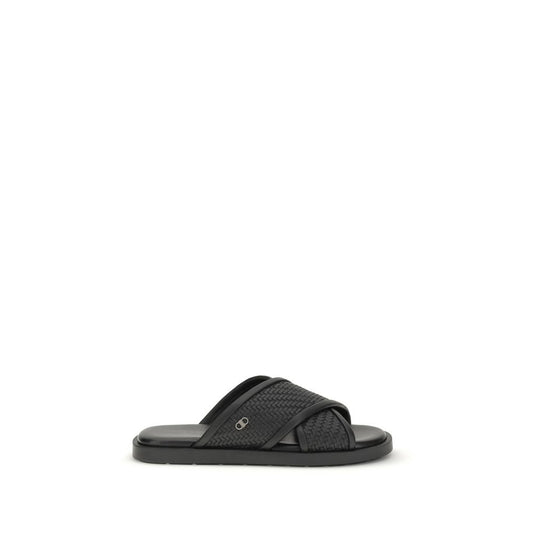 Ferragamo Black Calf Leather Bos Taurus Sandals Curated Luxury Accessories by Orvyn