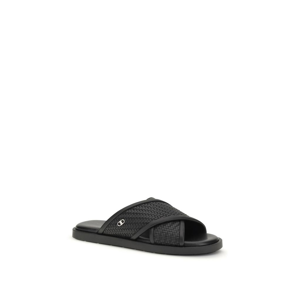 Ferragamo Black Calf Leather Bos Taurus Sandals Curated Luxury Accessories by Orvyn