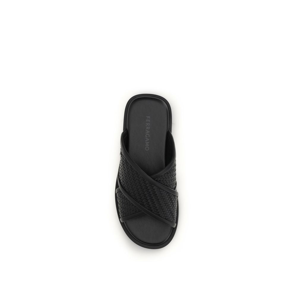 Ferragamo Black Calf Leather Bos Taurus Sandals Curated Luxury Accessories by Orvyn