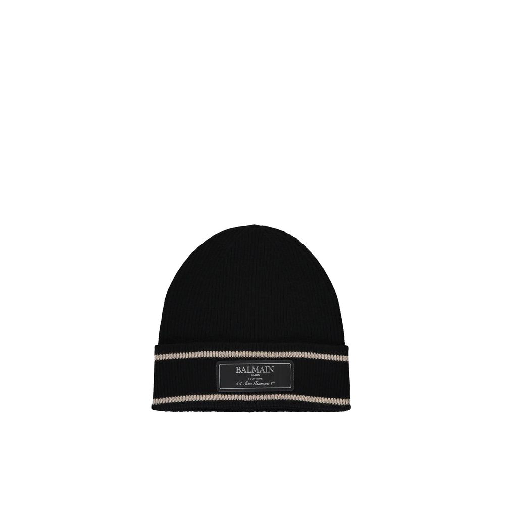 Balmain Black Merino Wool Beanie Curated Luxury Accessories by Orvyn