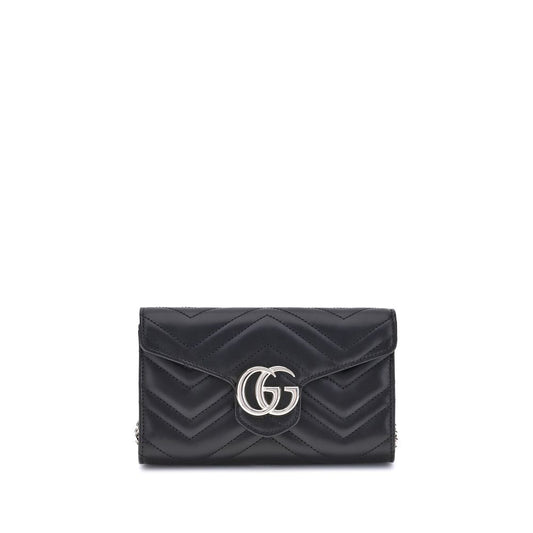 Gucci Black GG Marmont Wallet with chain