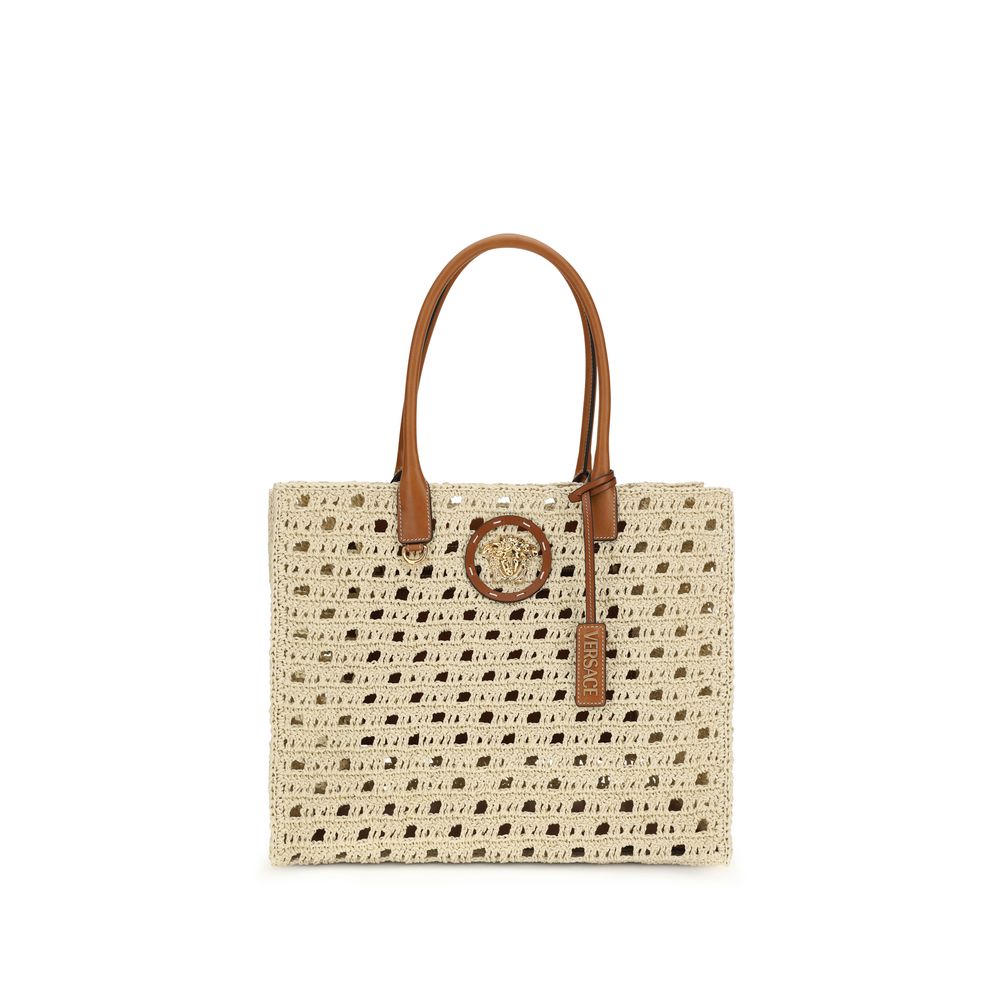 Versace Beige Cotton Shoulder Bag Curated Luxury Accessories by Orvyn