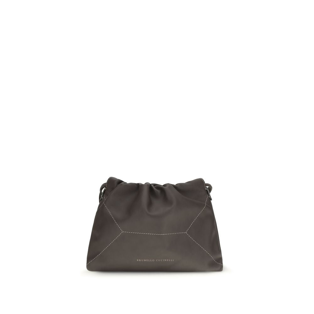Brunello Cucinelli Brown Calf Leather Bos Taurus Shoulder Bag Curated Luxury Accessories by Orvyn