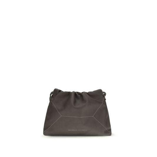Brunello Cucinelli Brown Calf Leather Bos Taurus Shoulder Bag Curated Luxury Accessories by Orvyn