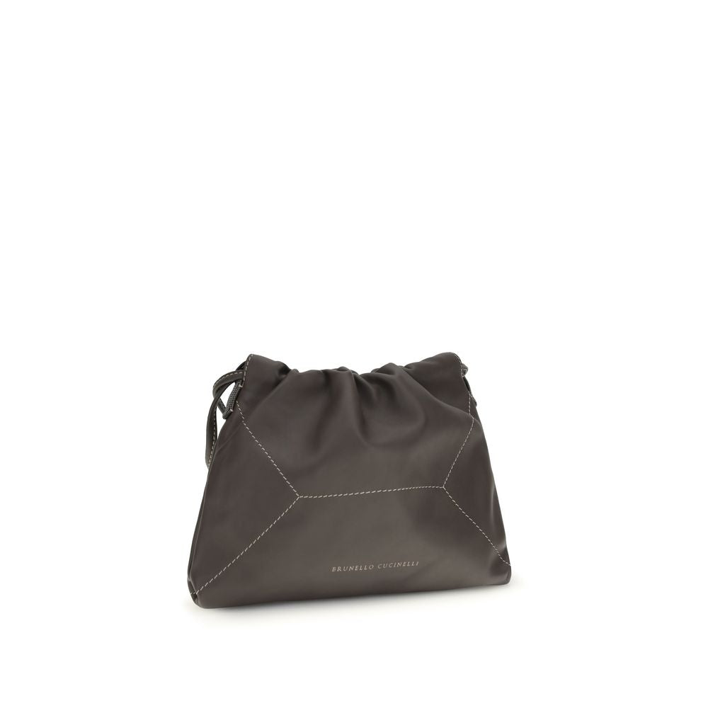 Brunello Cucinelli Brown Calf Leather Bos Taurus Shoulder Bag Curated Luxury Accessories by Orvyn