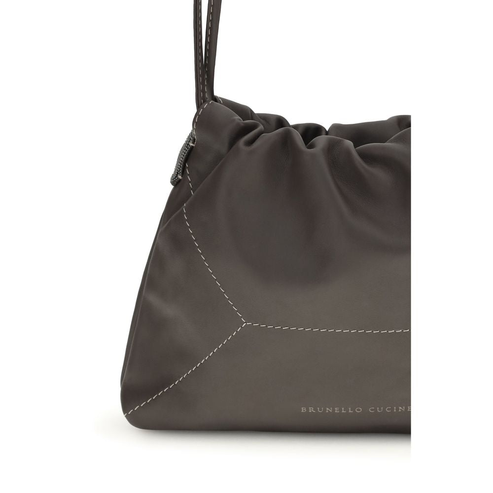 Brunello Cucinelli Brown Calf Leather Bos Taurus Shoulder Bag Curated Luxury Accessories by Orvyn